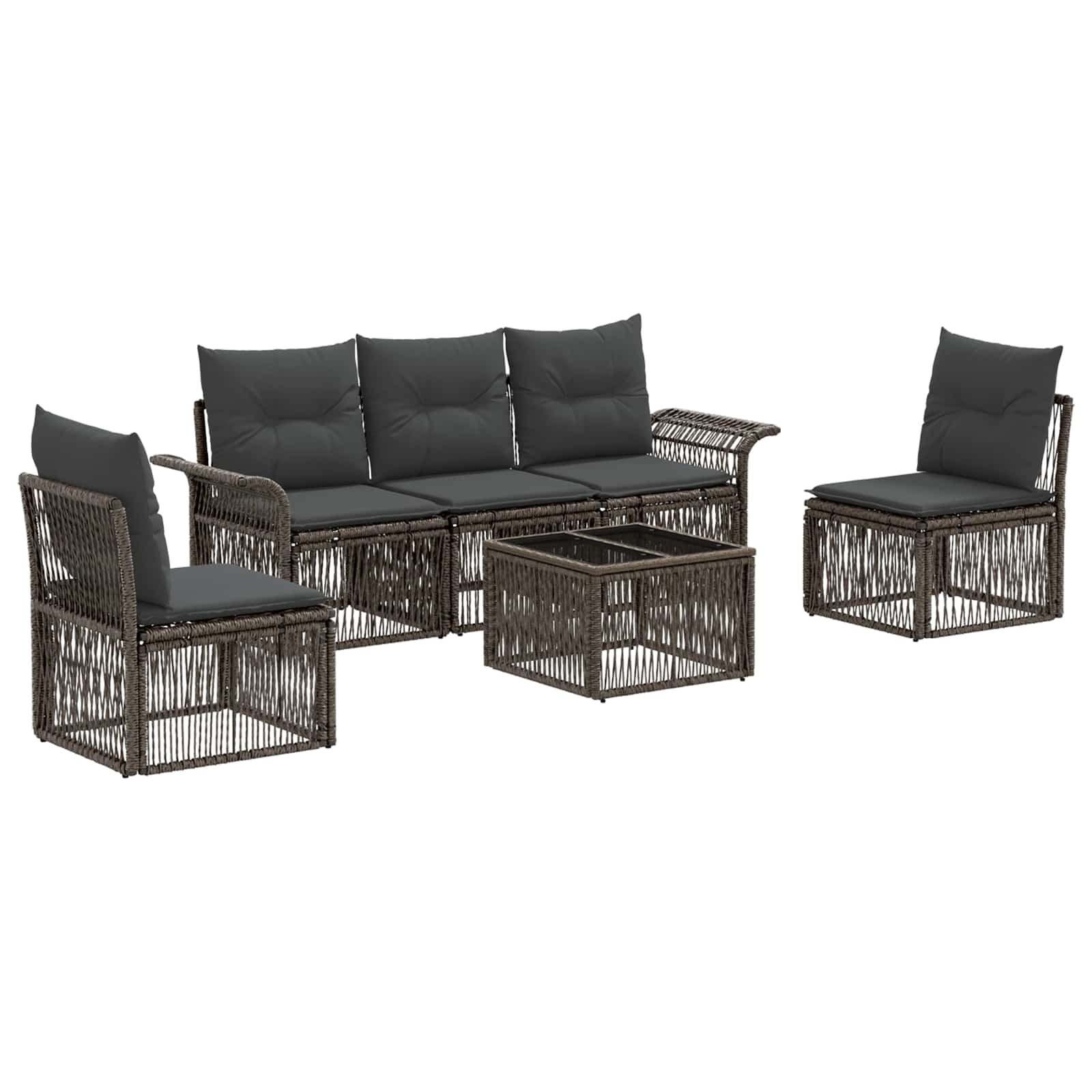 vidaXL Tuinbankenset 6 pcs Zwart poly rattan