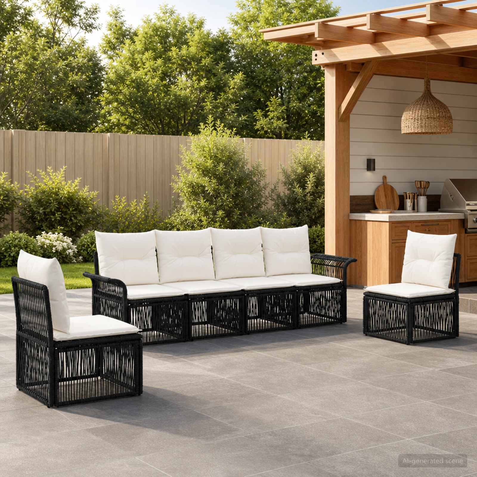 vidaXL Tuinbankenset 7 pcs Zwart poly rattan