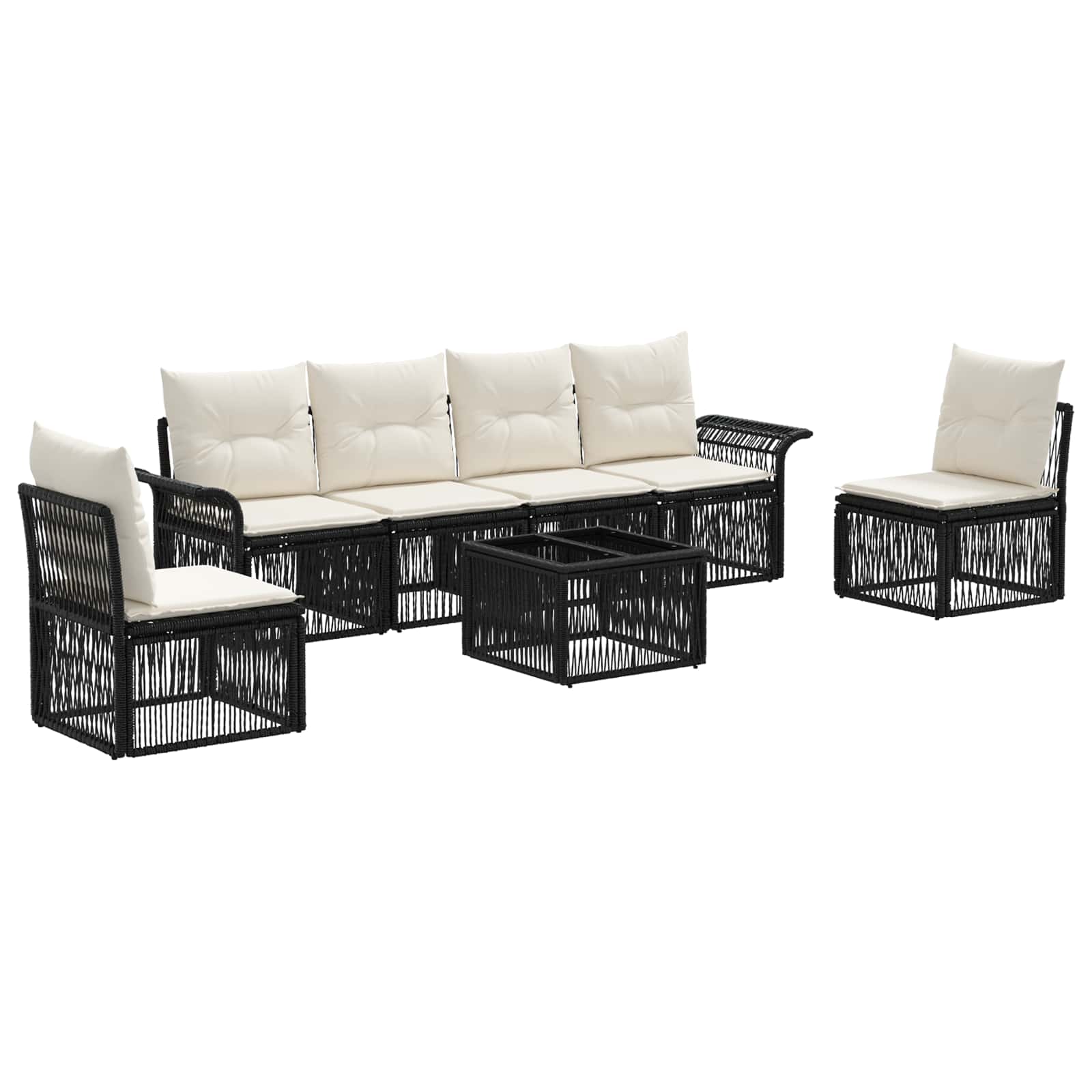 vidaXL Tuinbankenset 7 pcs Zwart poly rattan