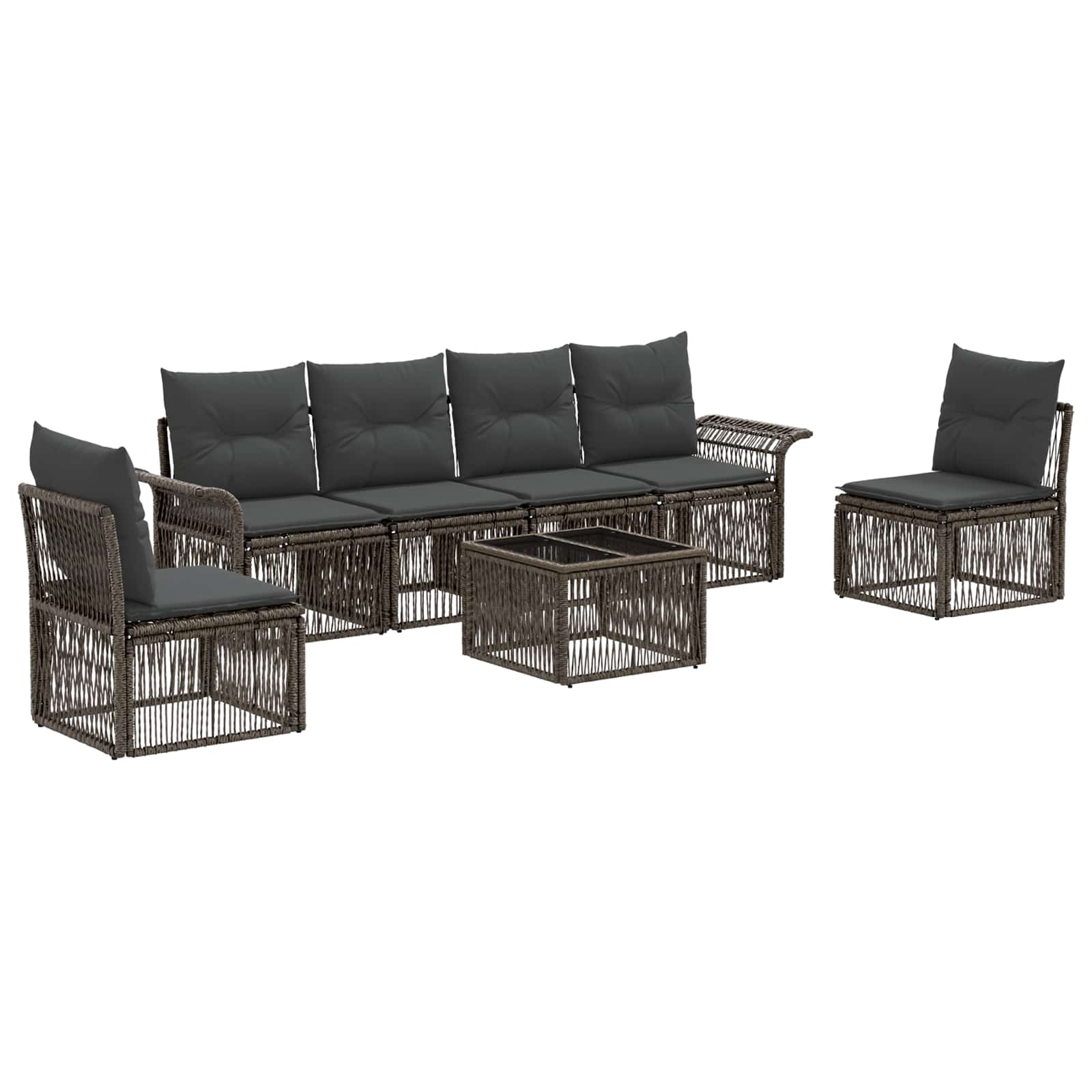 vidaXL Tuinbankenset 7 pcs Zwart poly rattan