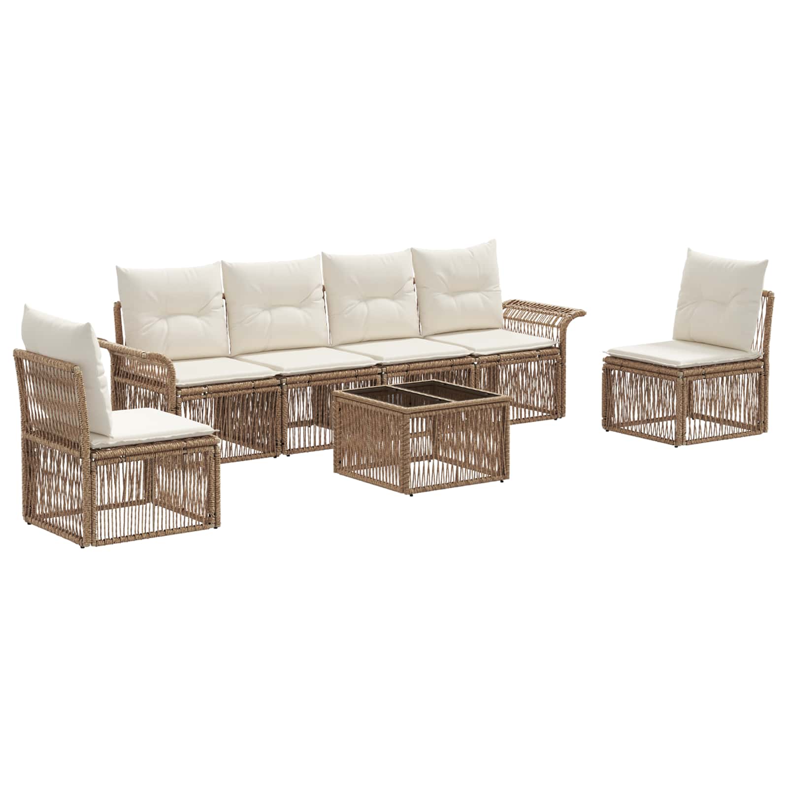 vidaXL Tuinbankenset 7 pcs Zwart poly rattan