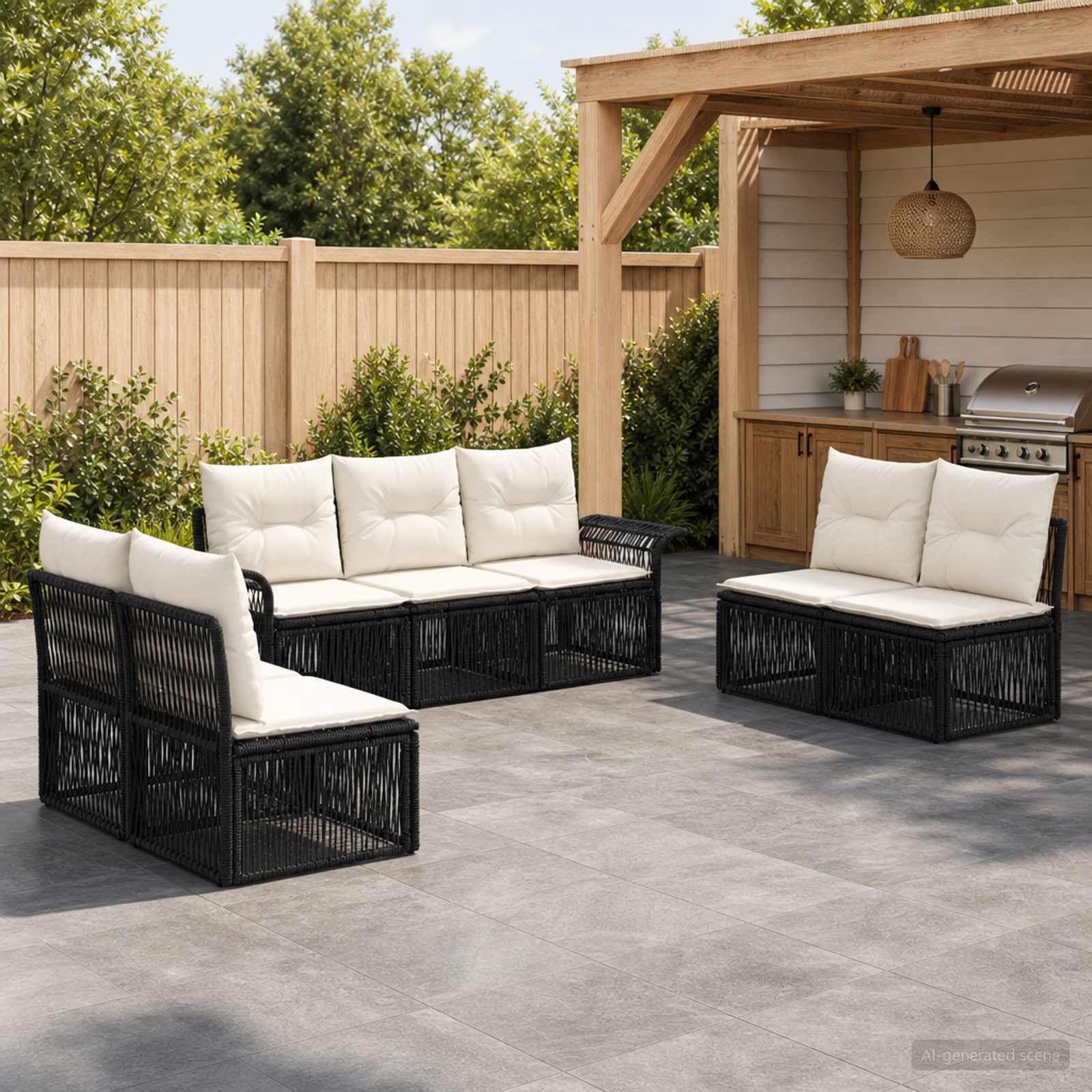 vidaXL Tuinbankenset 8 pcs Zwart poly rattan