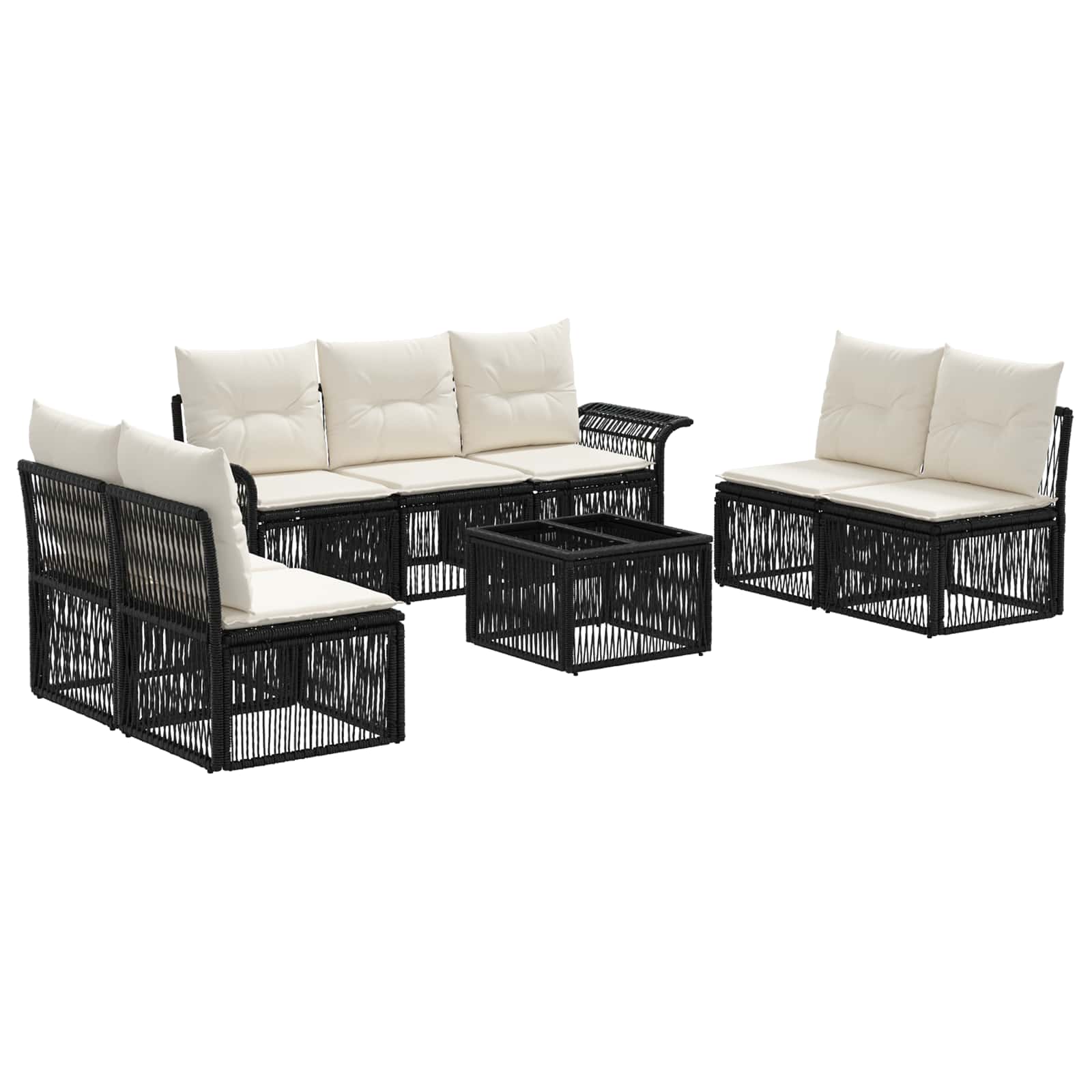 vidaXL Tuinbankenset 8 pcs Zwart poly rattan
