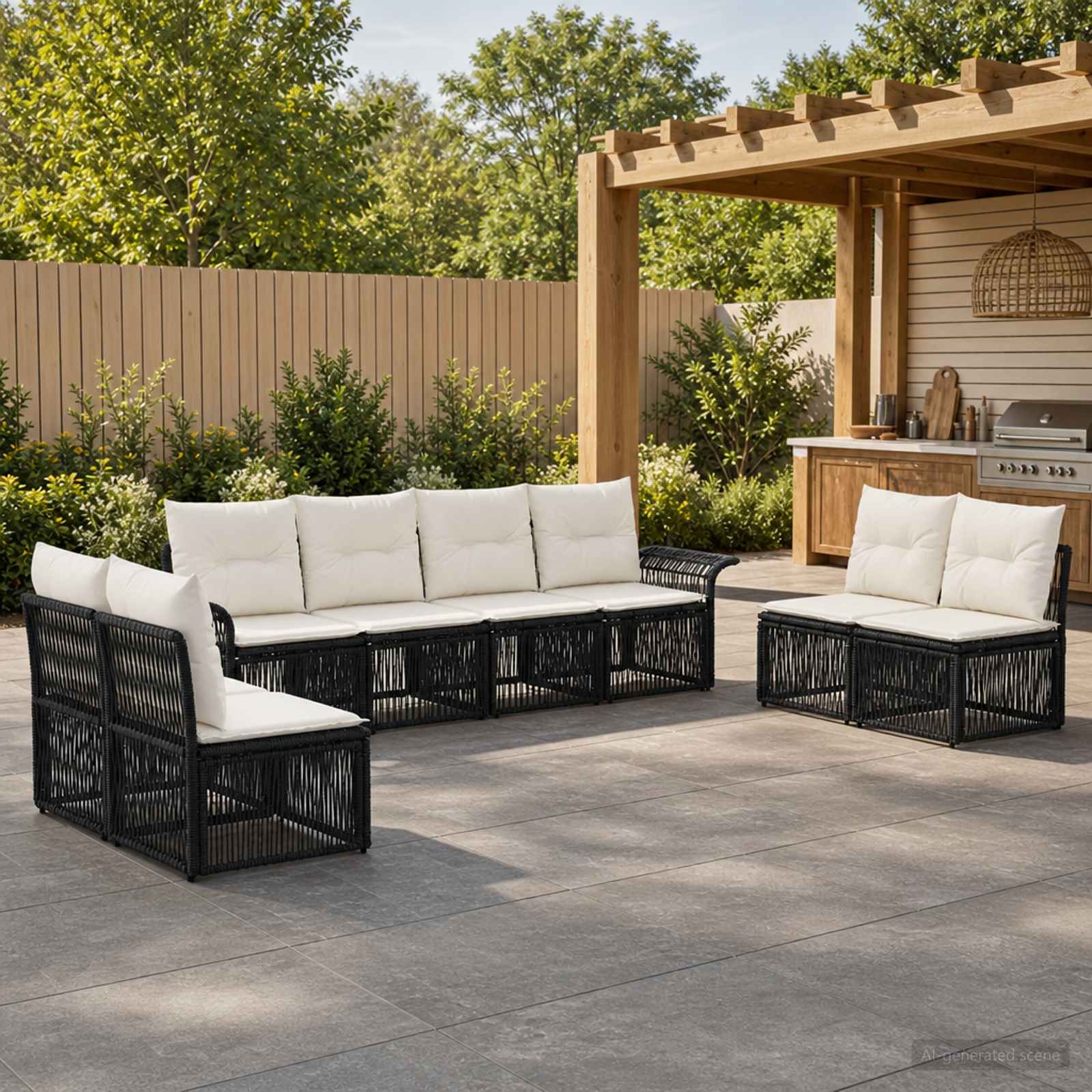 vidaXL Tuinbankenset 9 pcs Zwart poly rattan