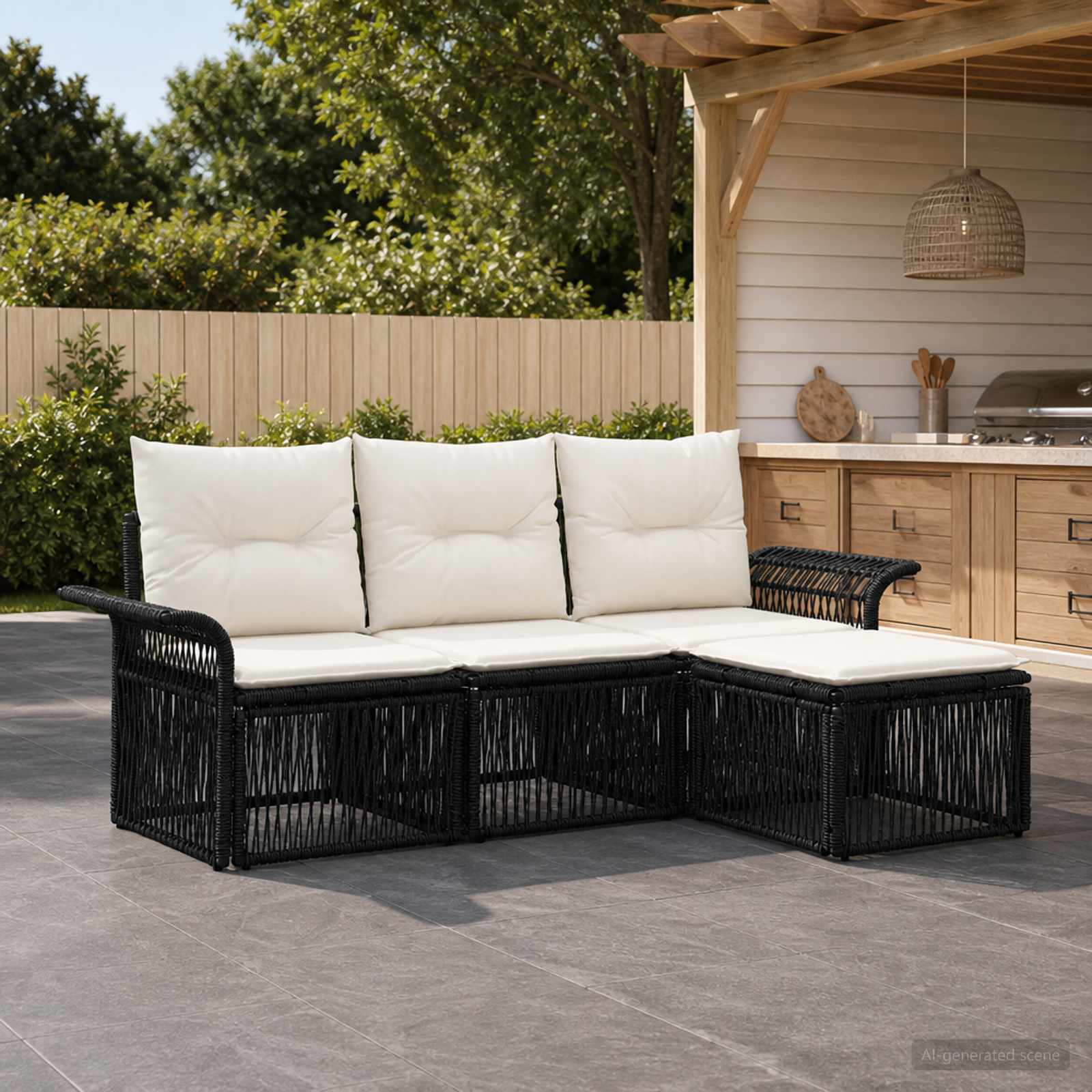 vidaXL Tuinbankenset 5 pcs Zwart poly rattan
