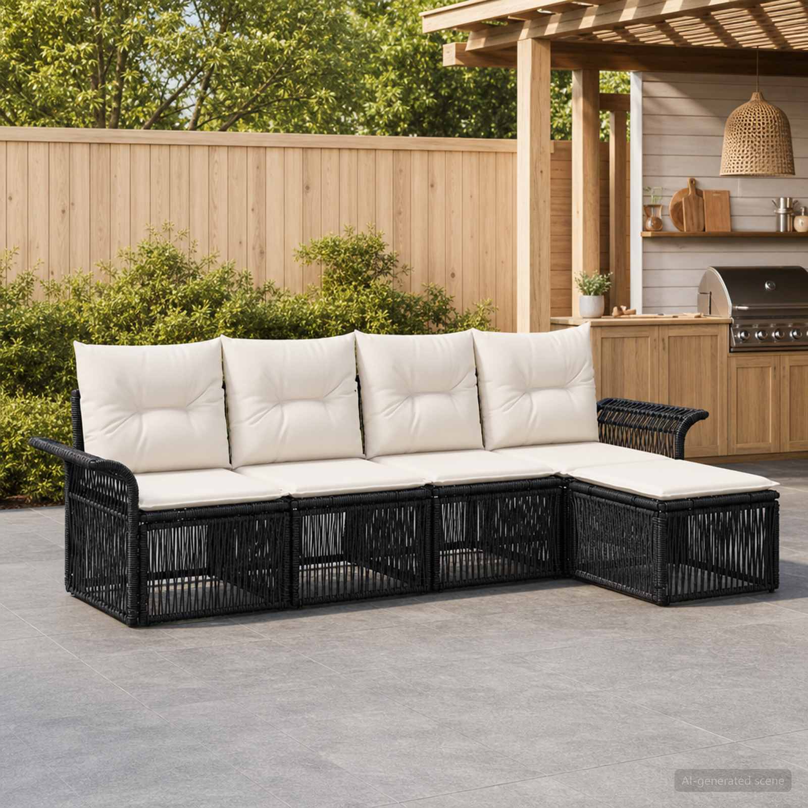 vidaXL Tuinbankenset 6 pcs Zwart poly rattan