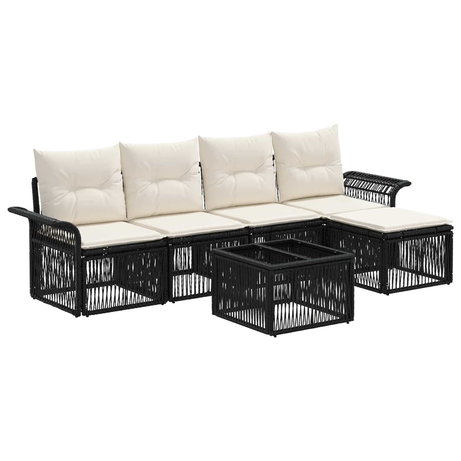 vidaXL Tuinbankenset 6 pcs Zwart poly rattan