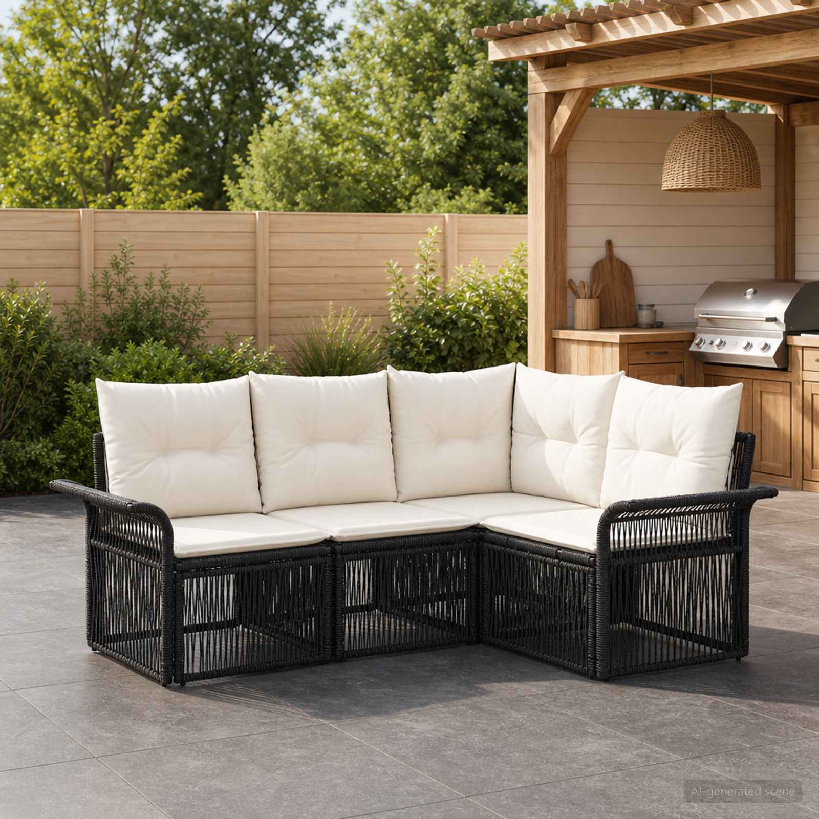 vidaXL Tuinbankenset 5 pcs Zwart poly rattan
