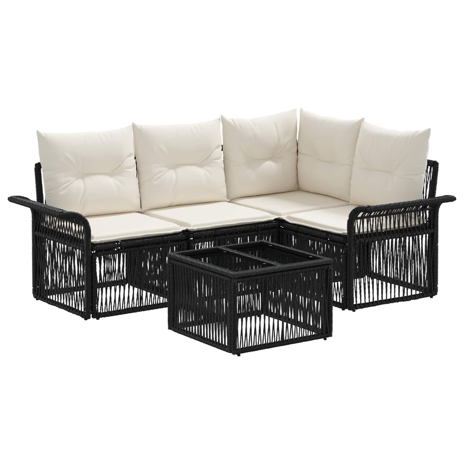 vidaXL Tuinbankenset 5 pcs Zwart poly rattan
