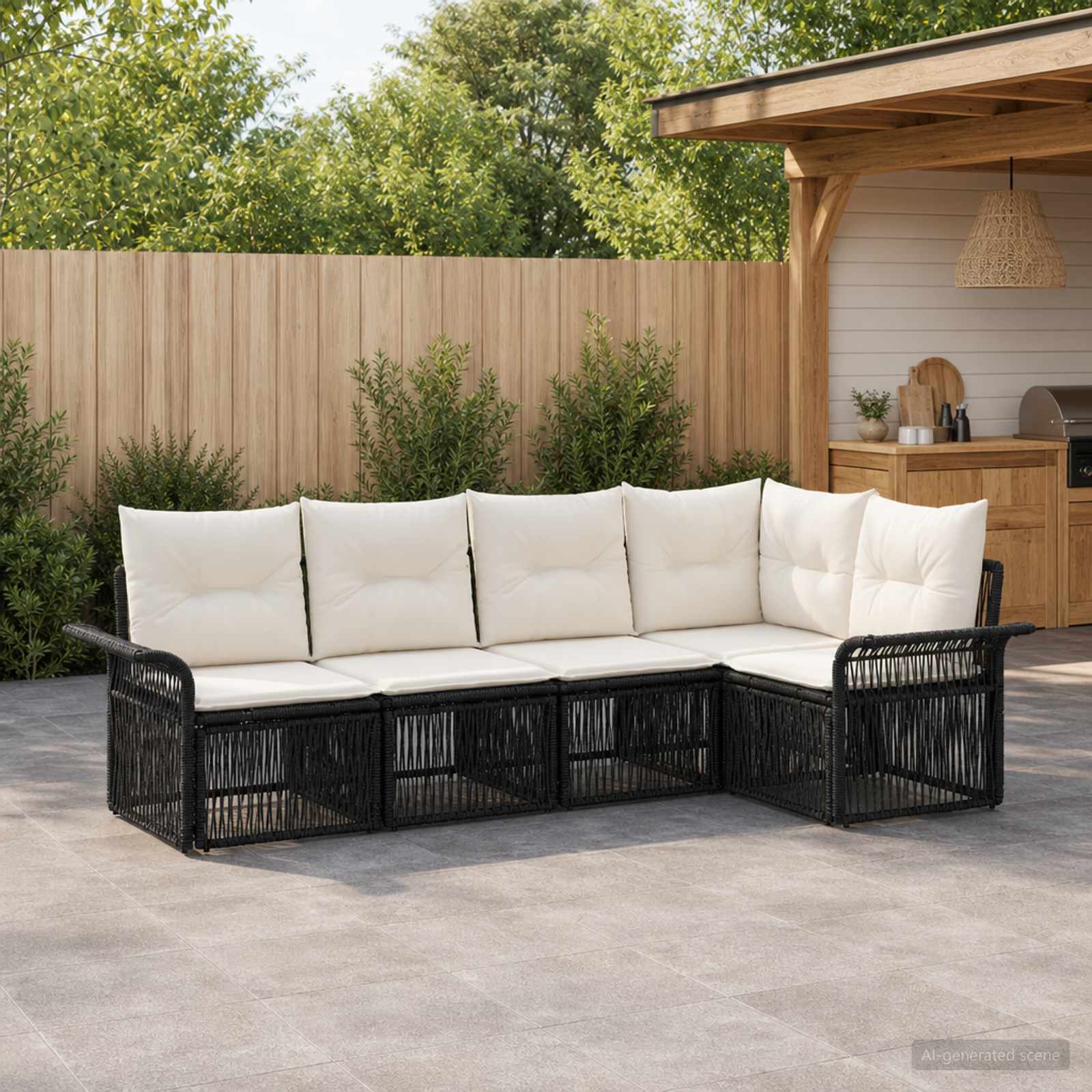 vidaXL Tuinbankenset 6 pcs Zwart poly rattan