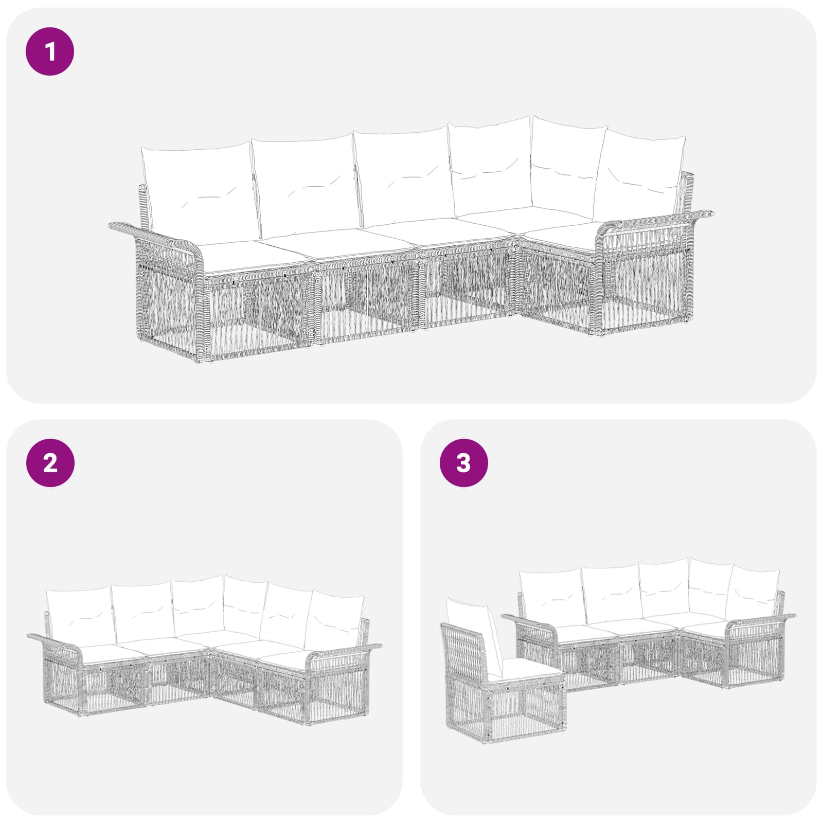 vidaXL Tuinbankenset 6 pcs Zwart poly rattan