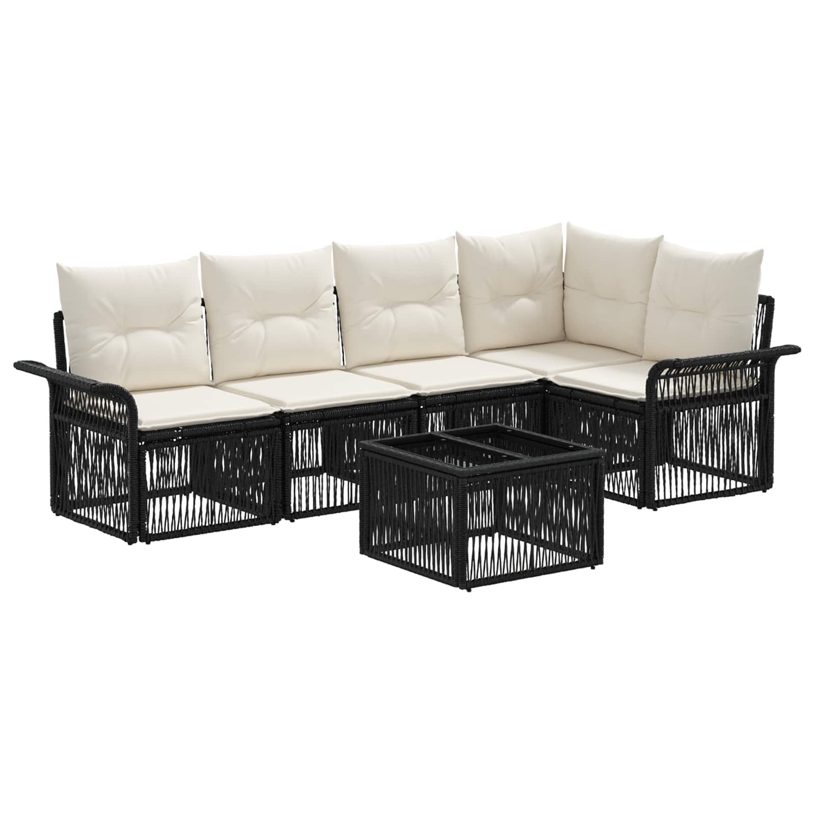 vidaXL Tuinbankenset 6 pcs Zwart poly rattan