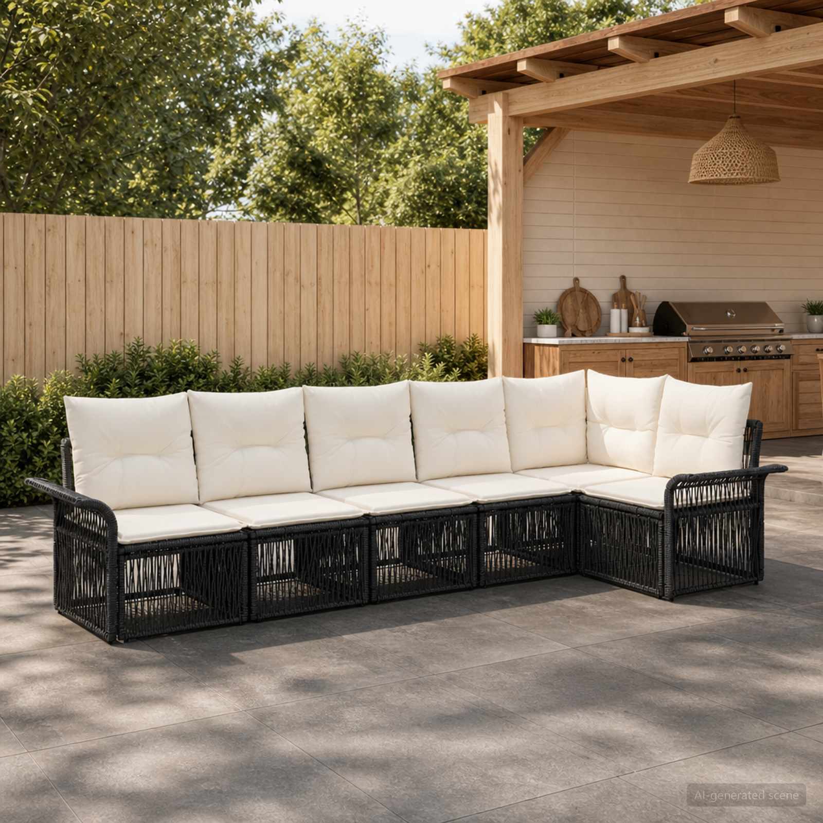 vidaXL Tuinbankenset 7 pcs Zwart poly rattan