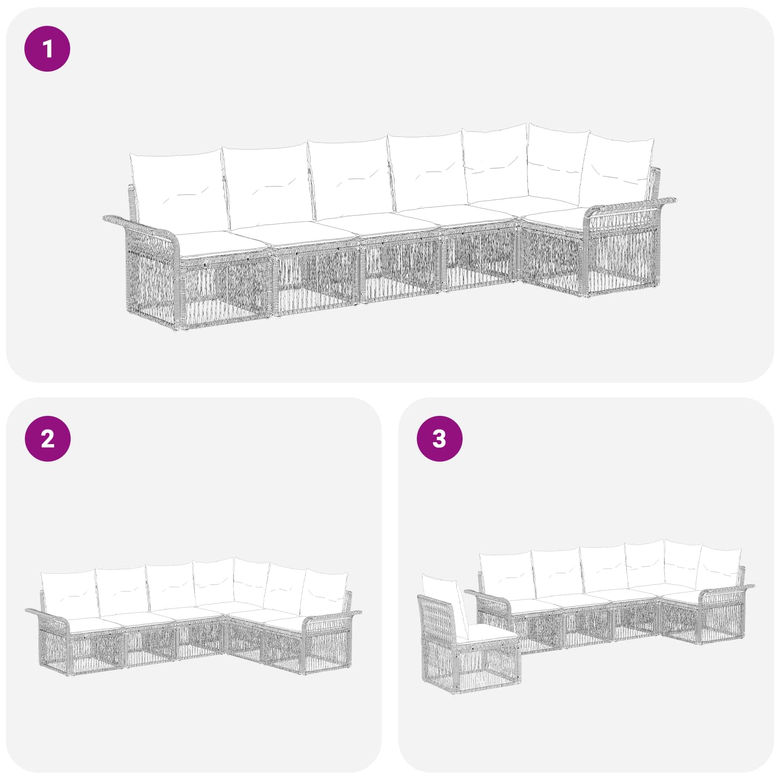 vidaXL Tuinbankenset 7 pcs Zwart poly rattan