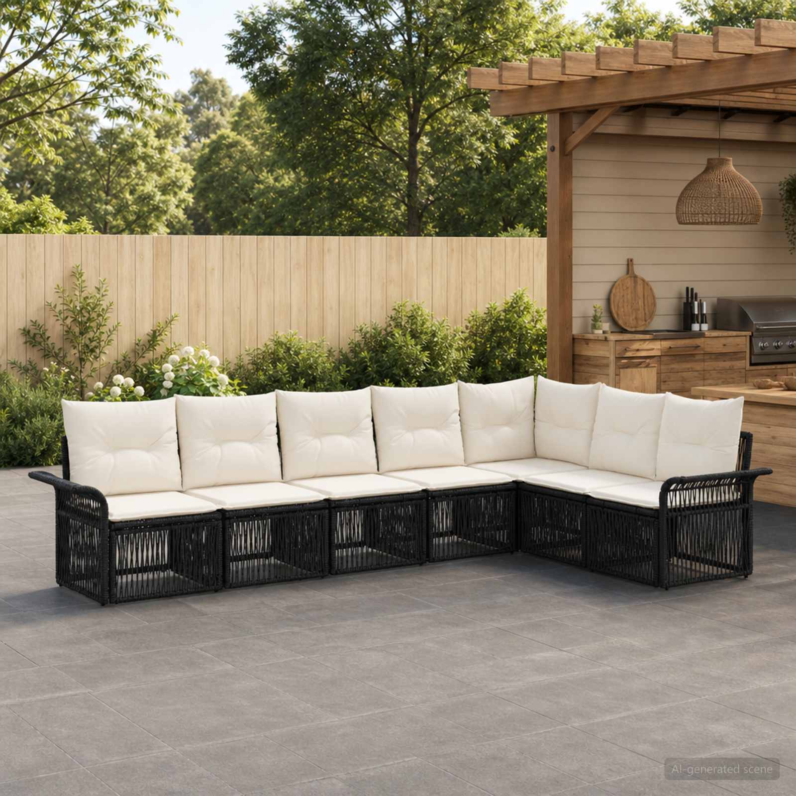 vidaXL Tuinbankenset 8 pcs Zwart poly rattan