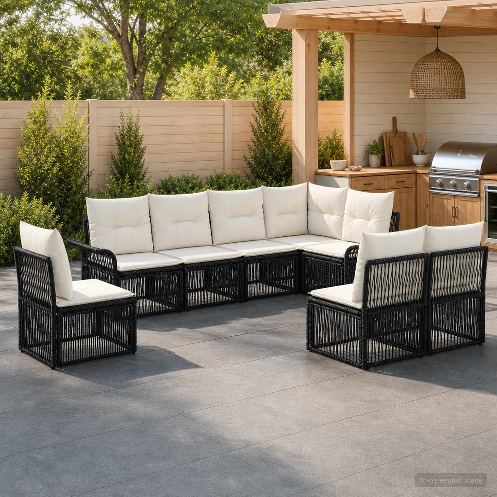 vidaXL Tuinbankenset 9 pcs Zwart poly rattan
