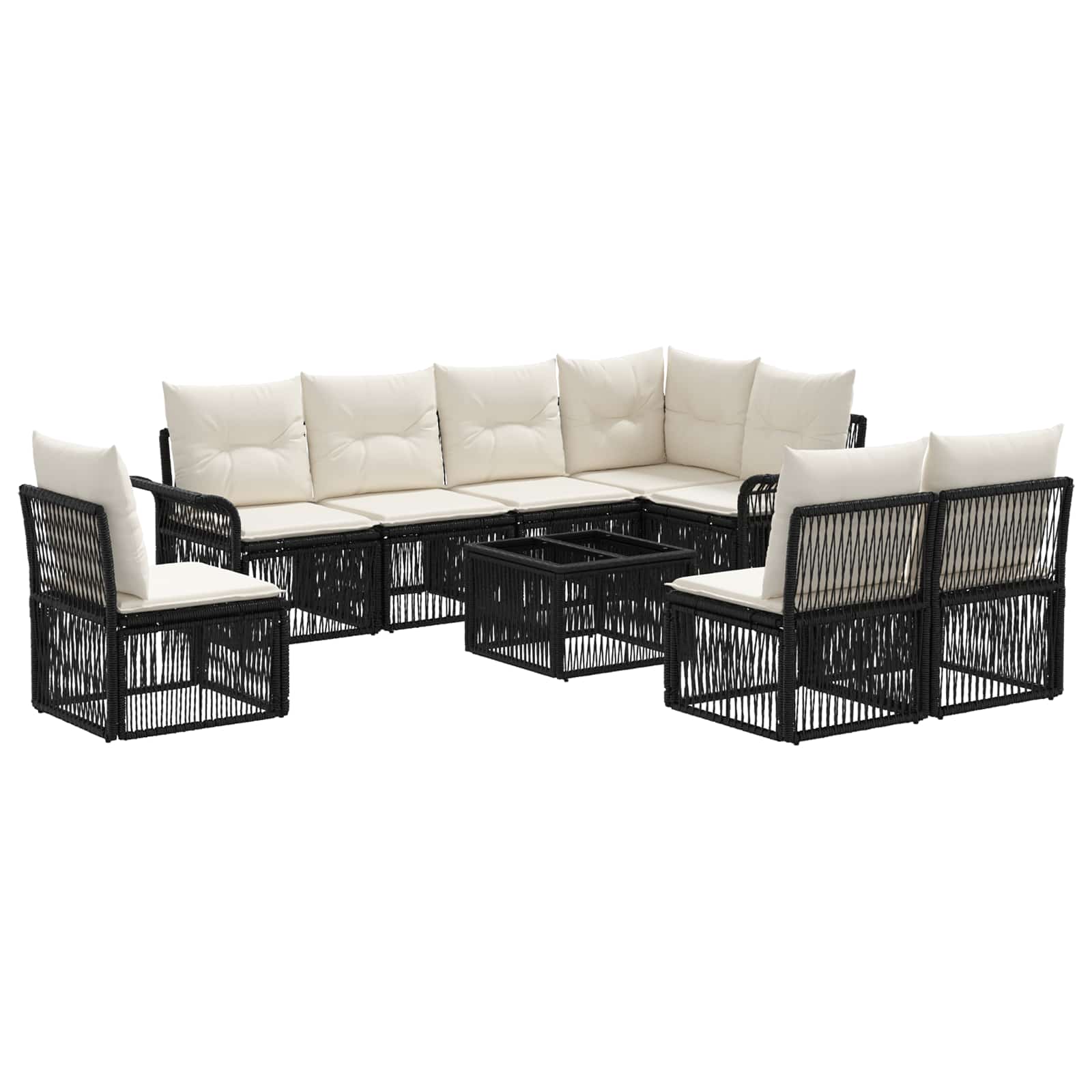 vidaXL Tuinbankenset 9 pcs Zwart poly rattan
