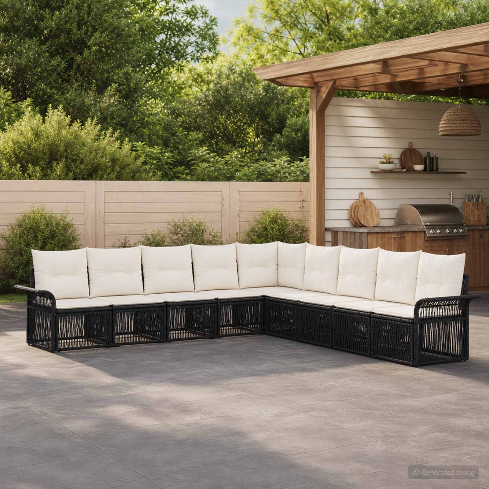 vidaXL Tuinbankenset 10 pcs Zwart poly rattan