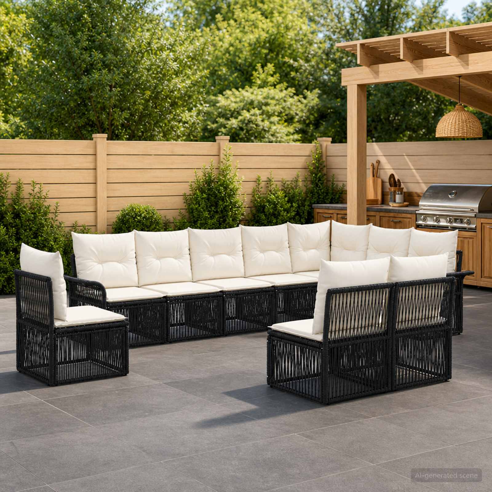 vidaXL Tuinbankenset 11 pcs Zwart poly rattan