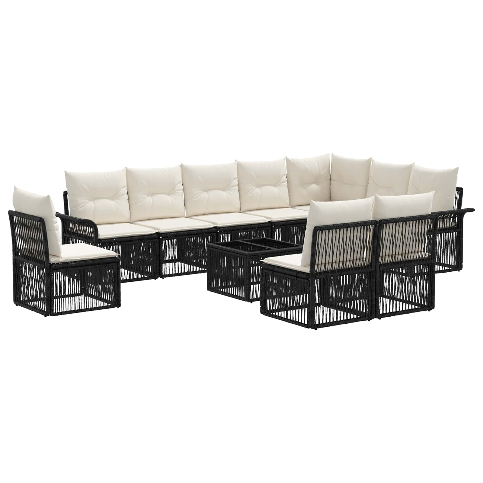 vidaXL Tuinbankenset 11 pcs Zwart poly rattan