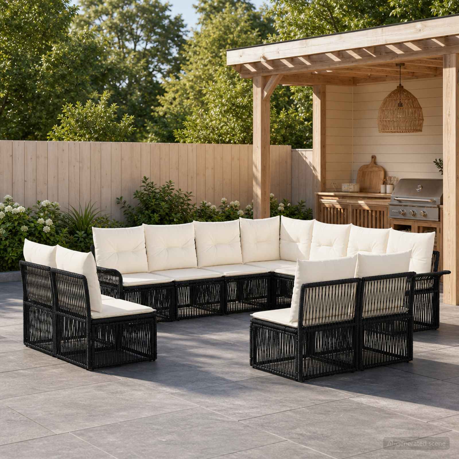 vidaXL Tuinbankenset 12 pcs Zwart poly rattan