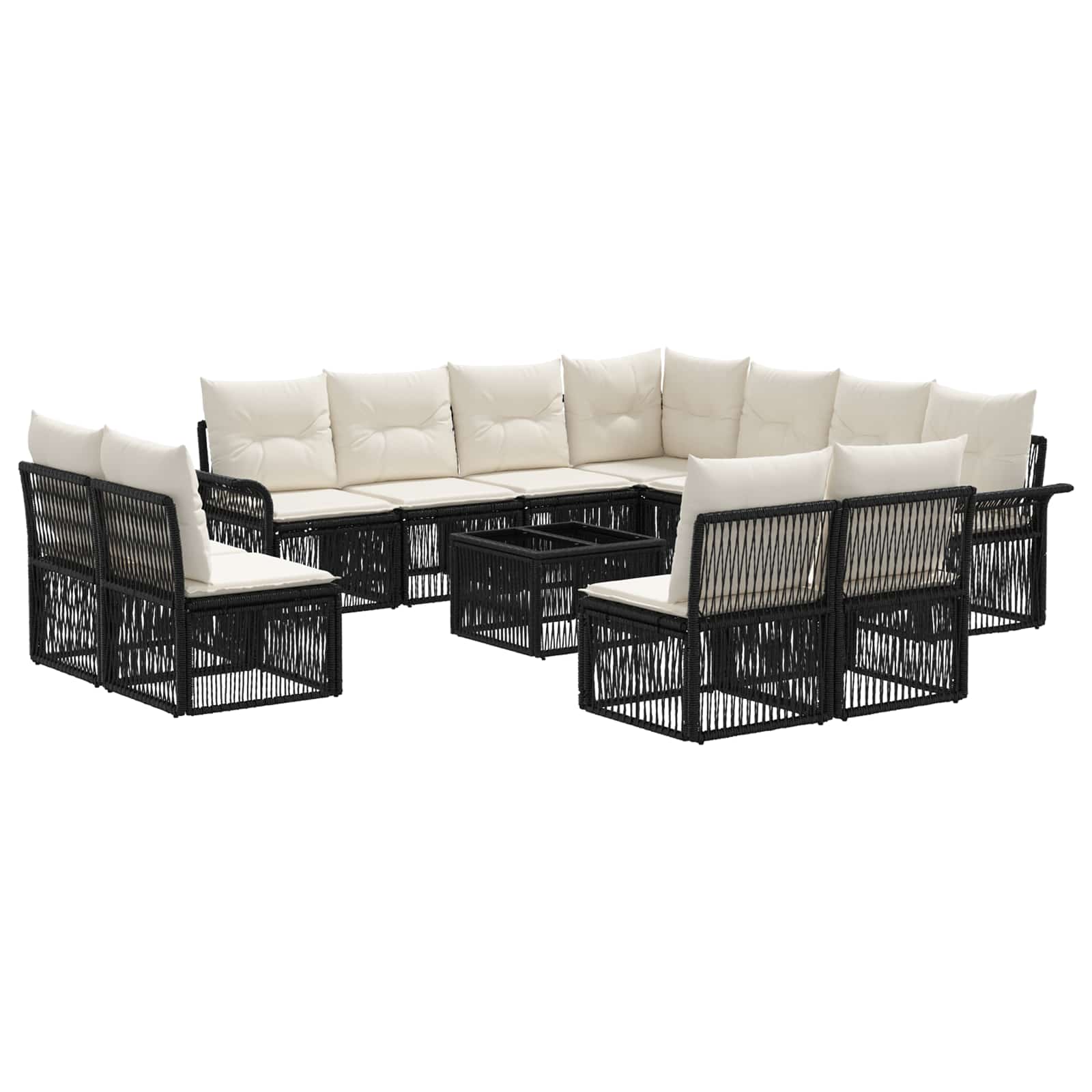 vidaXL Tuinbankenset 12 pcs Zwart poly rattan