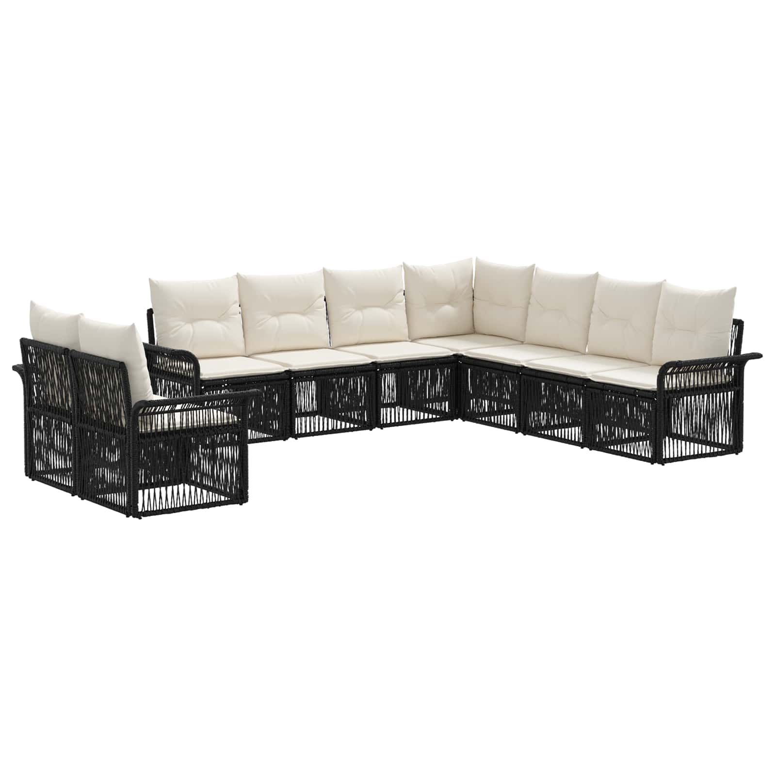 vidaXL Tuinbankenset 10 pcs Zwart poly rattan