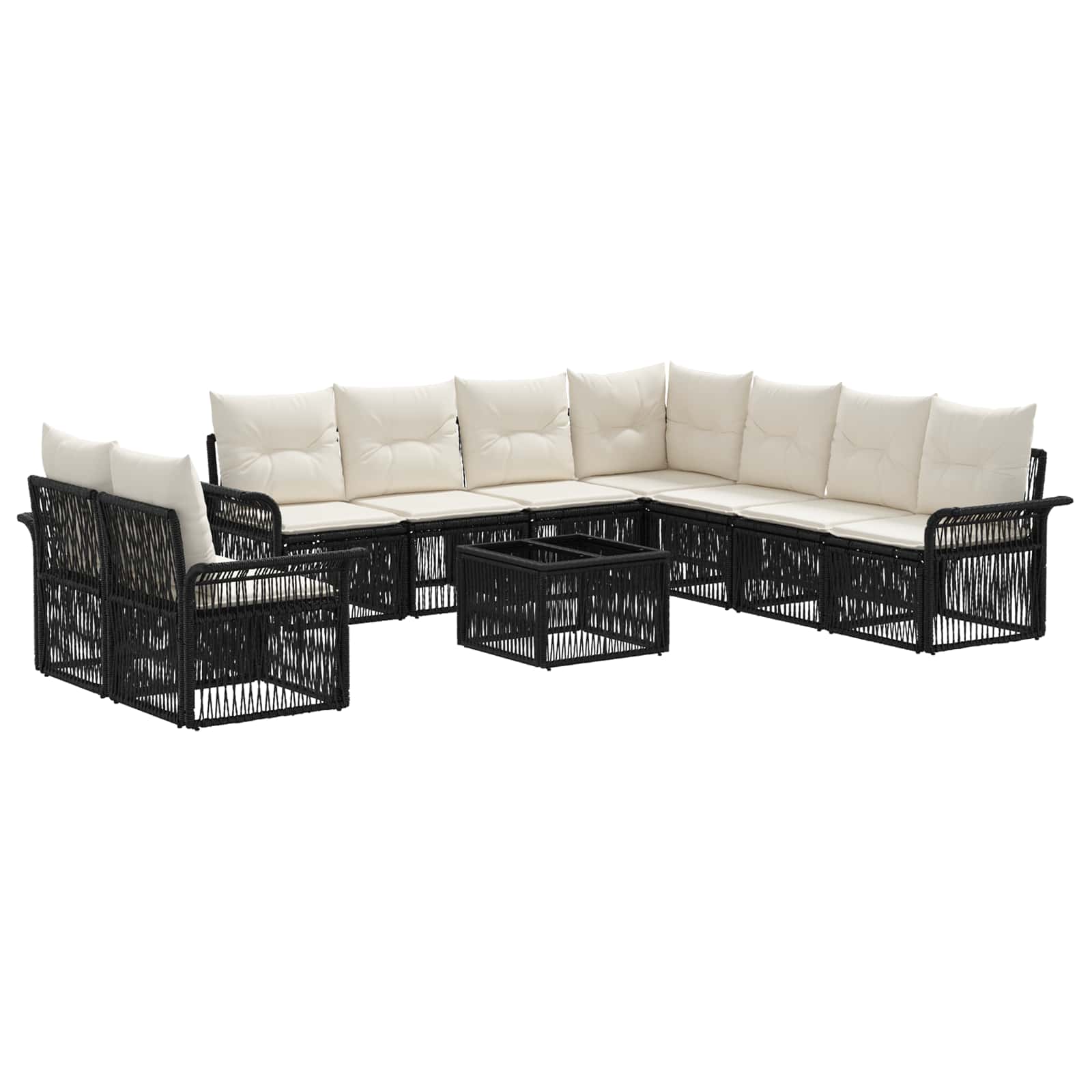 vidaXL Tuinbankenset 10 pcs Zwart poly rattan