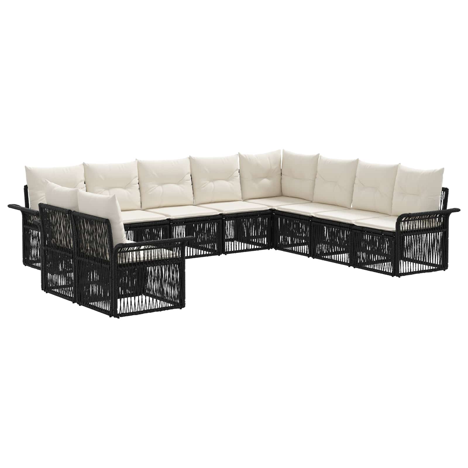vidaXL Tuinbankenset 11 pcs Zwart poly rattan