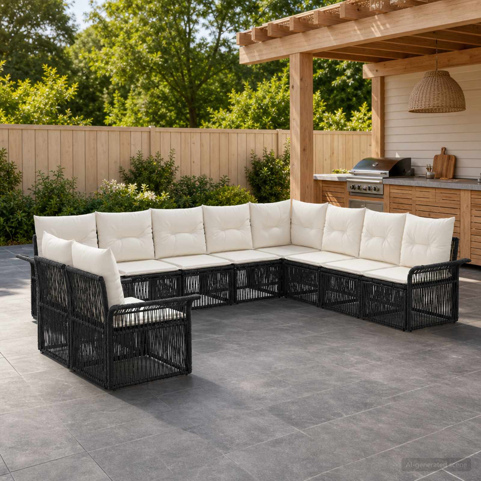 vidaXL Tuinbankenset 11 pcs Zwart poly rattan
