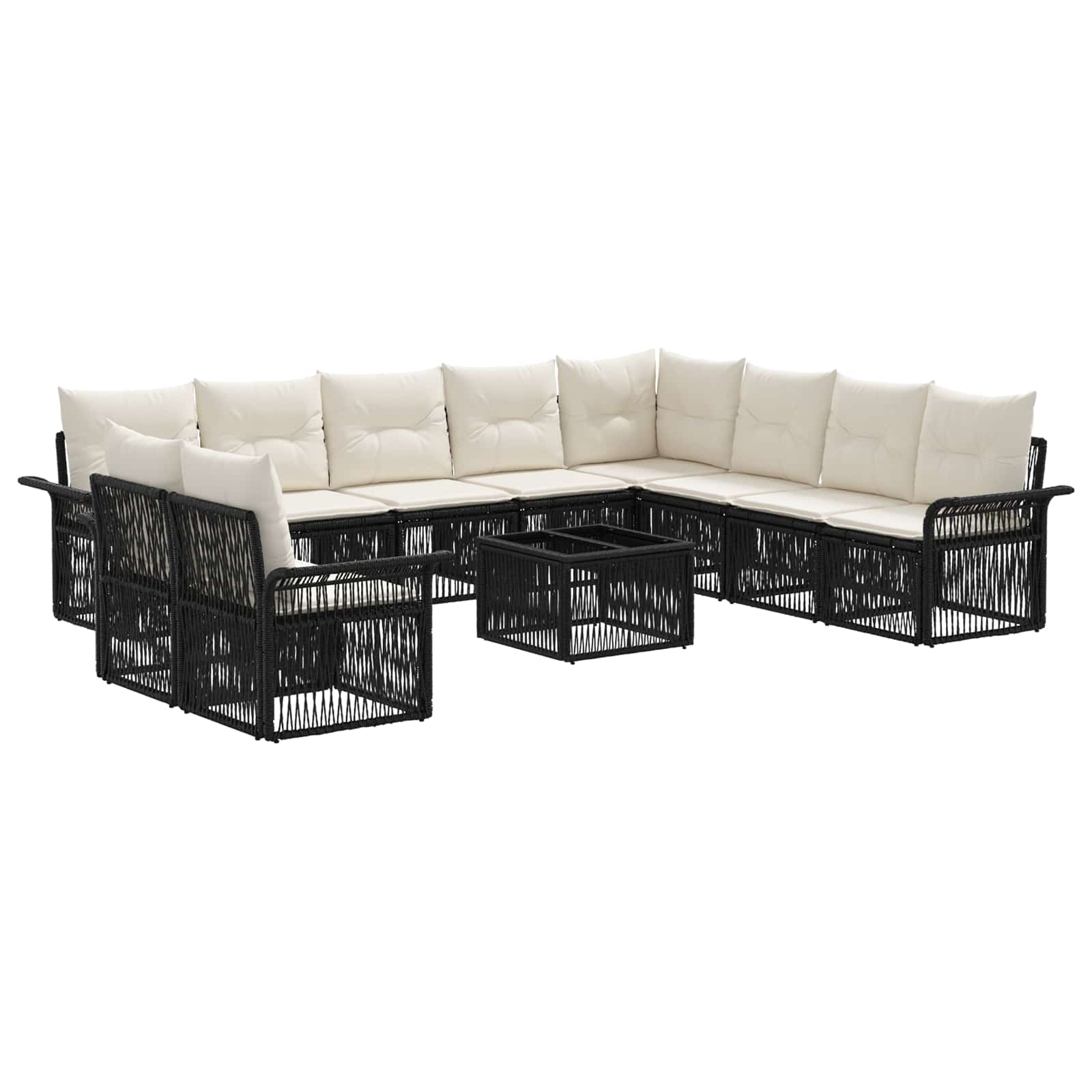 vidaXL Tuinbankenset 11 pcs Zwart poly rattan