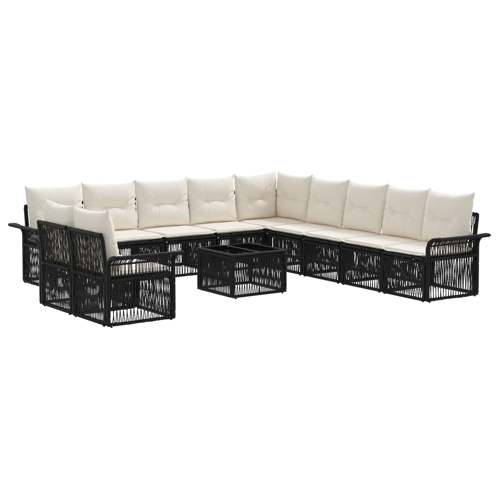 vidaXL Tuinbankenset 12 pcs Zwart poly rattan