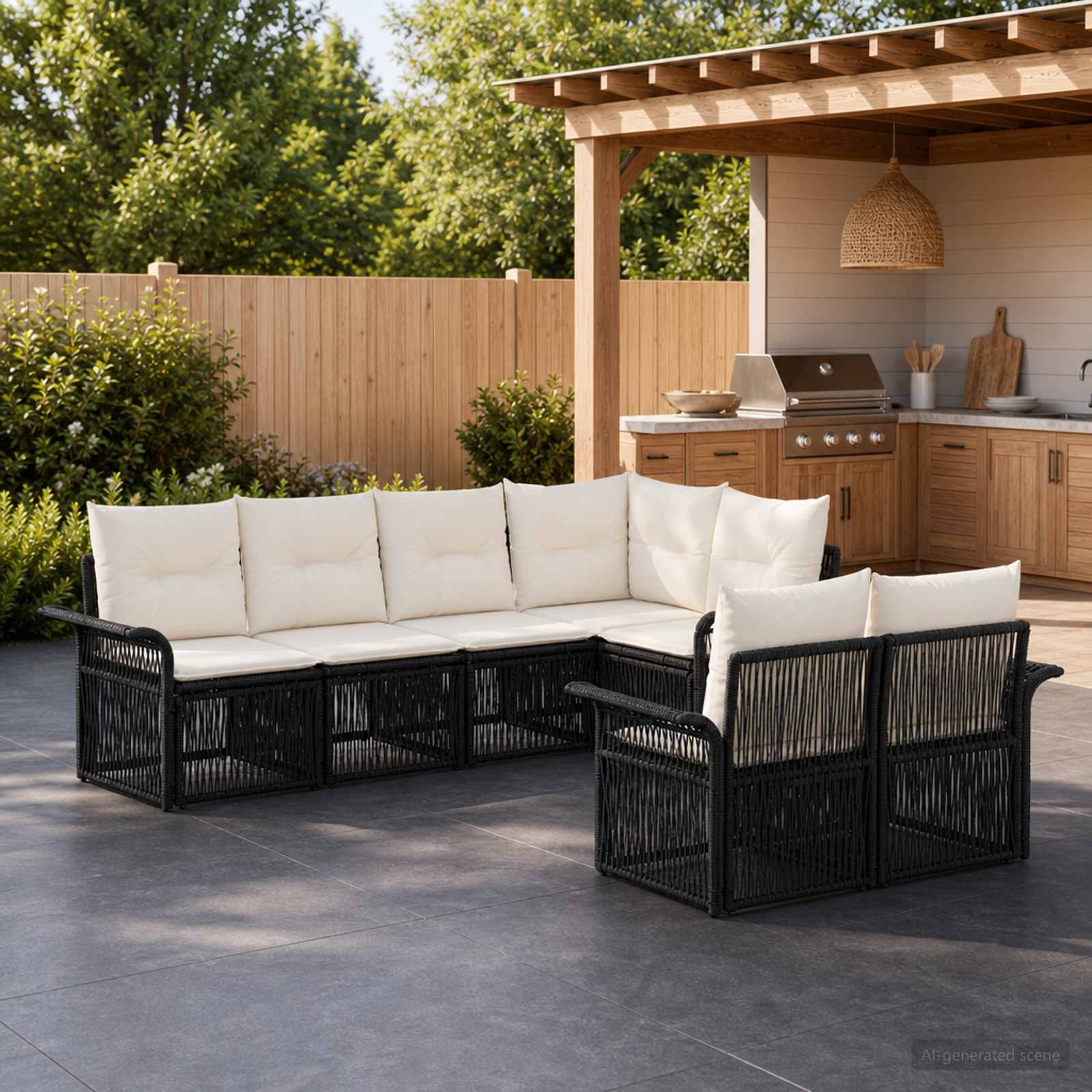vidaXL Tuinbankenset 7 st 7-Aantal zitplaatsen Zwart poly rattan