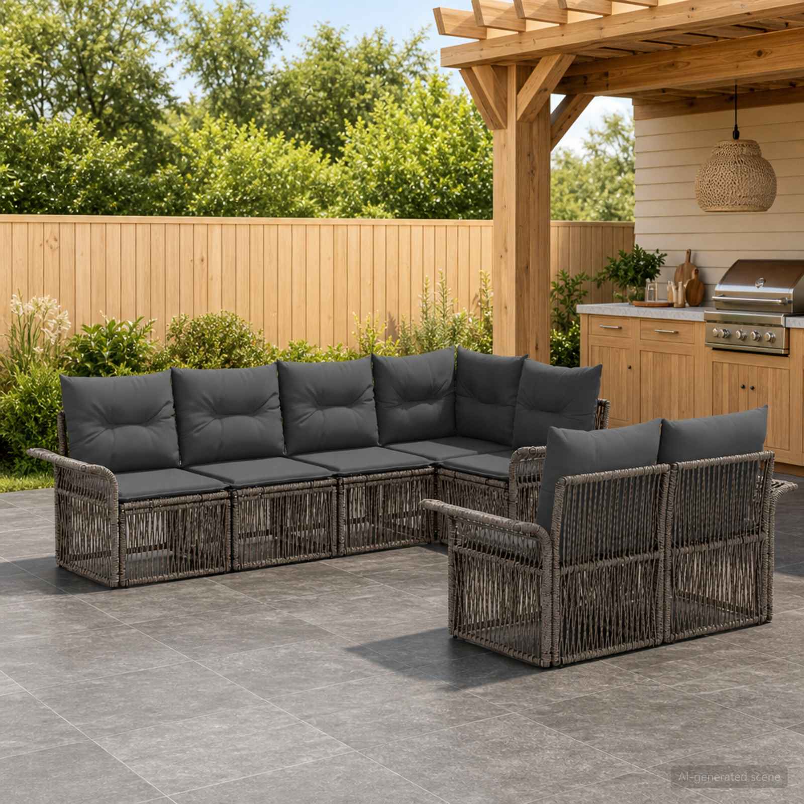 vidaXL Tuinbankenset 7 st 7-Aantal zitplaatsen Zwart poly rattan