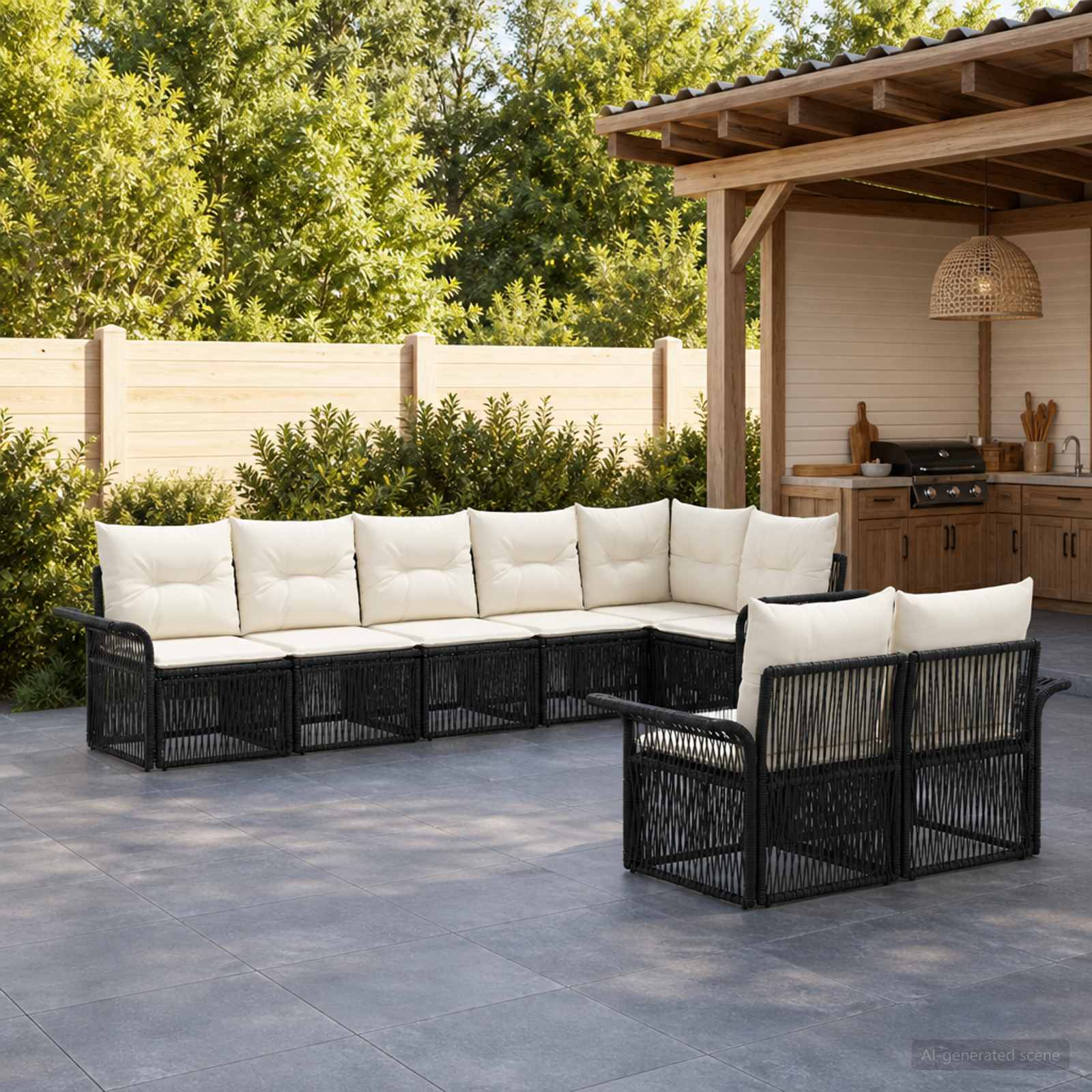 vidaXL Tuinbankenset 9 pcs Zwart poly rattan