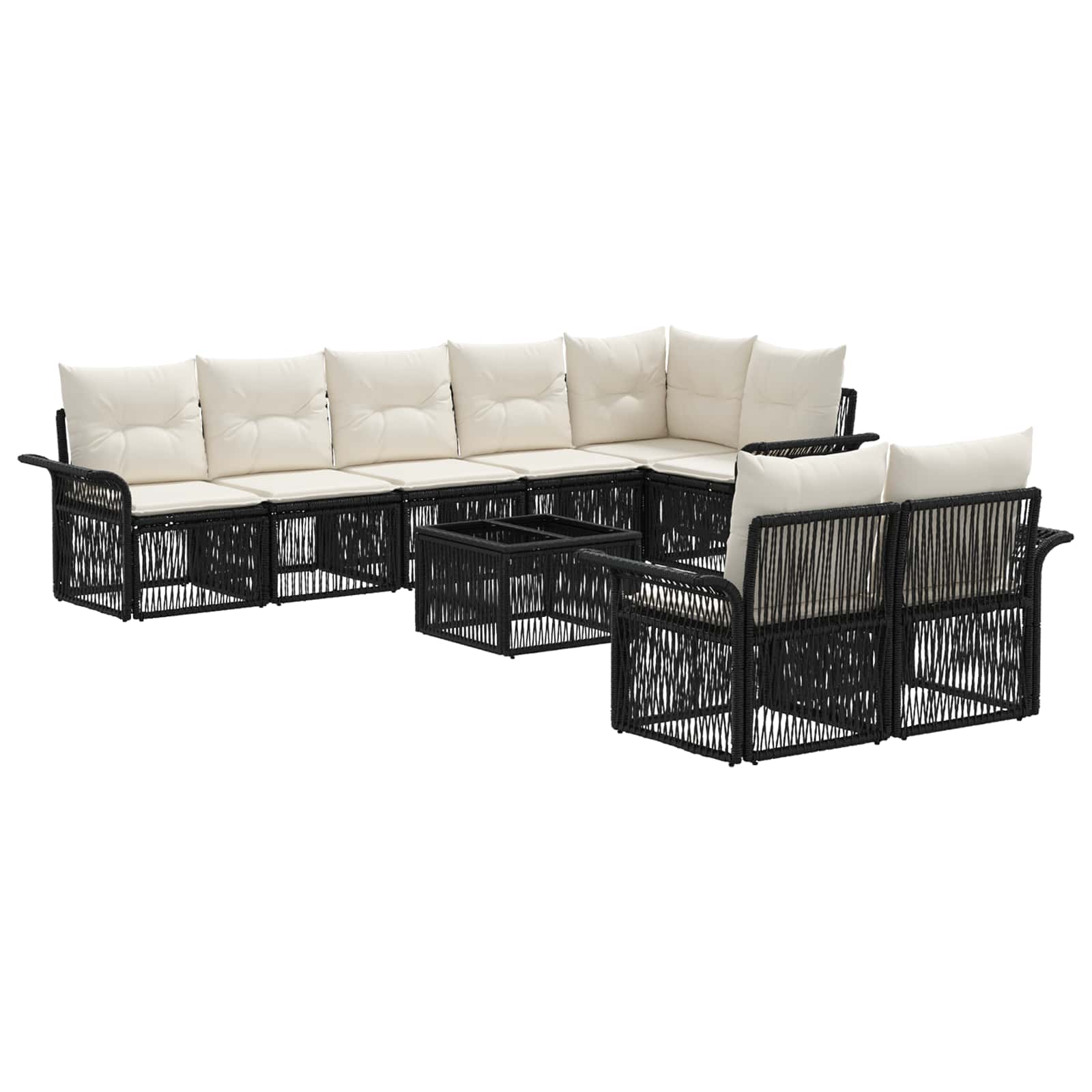 vidaXL Tuinbankenset 9 pcs Zwart poly rattan