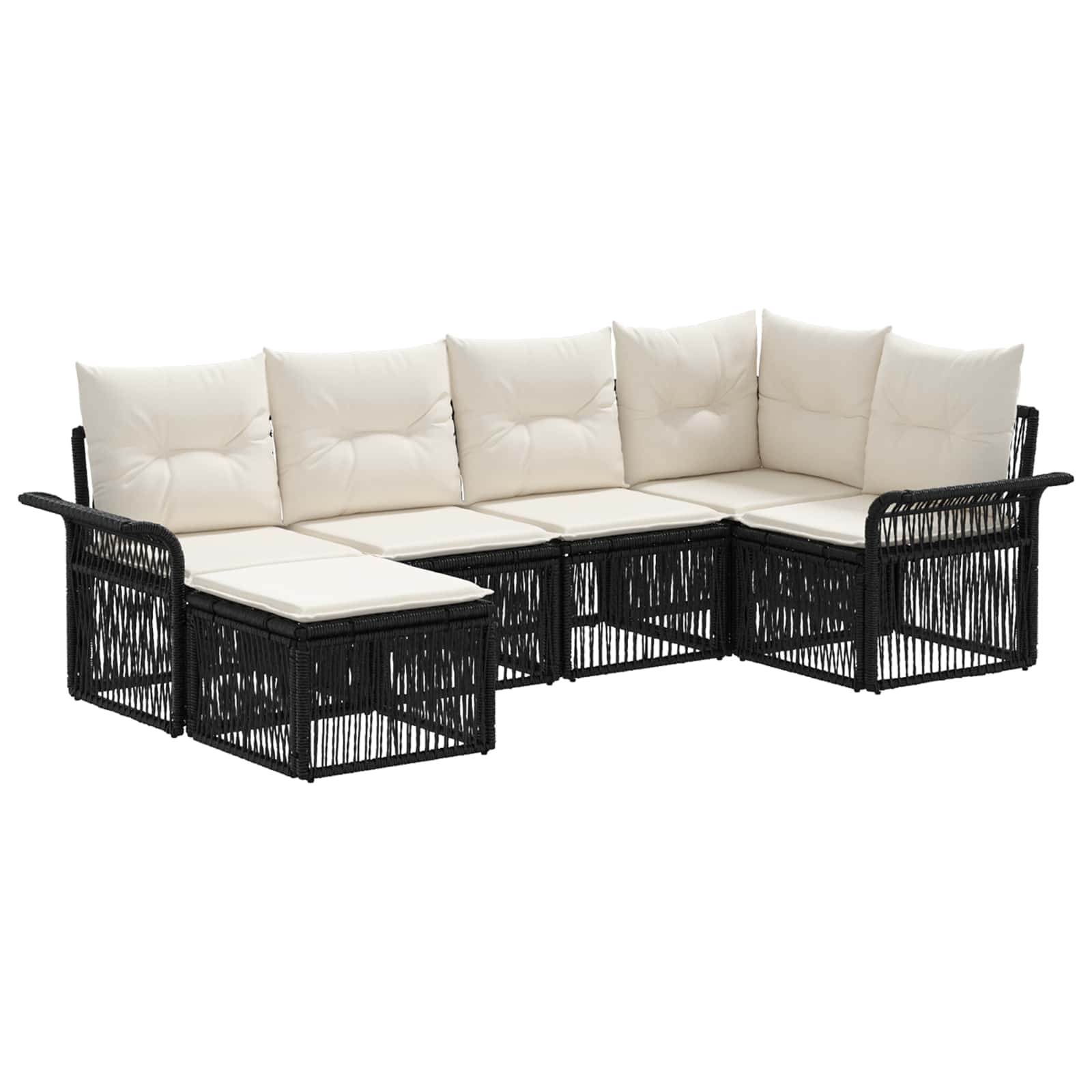 vidaXL Tuinbankenset 7 pcs Zwart poly rattan