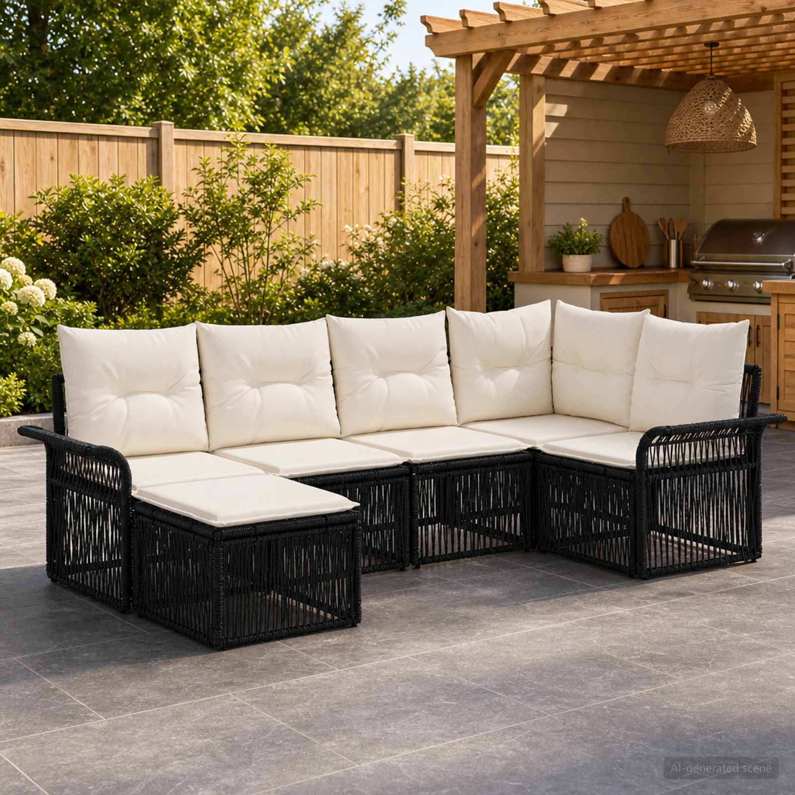 vidaXL Tuinbankenset 7 pcs Zwart poly rattan