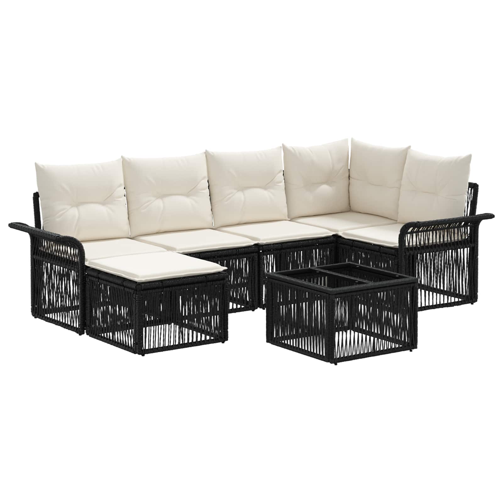 vidaXL Tuinbankenset 7 pcs Zwart poly rattan