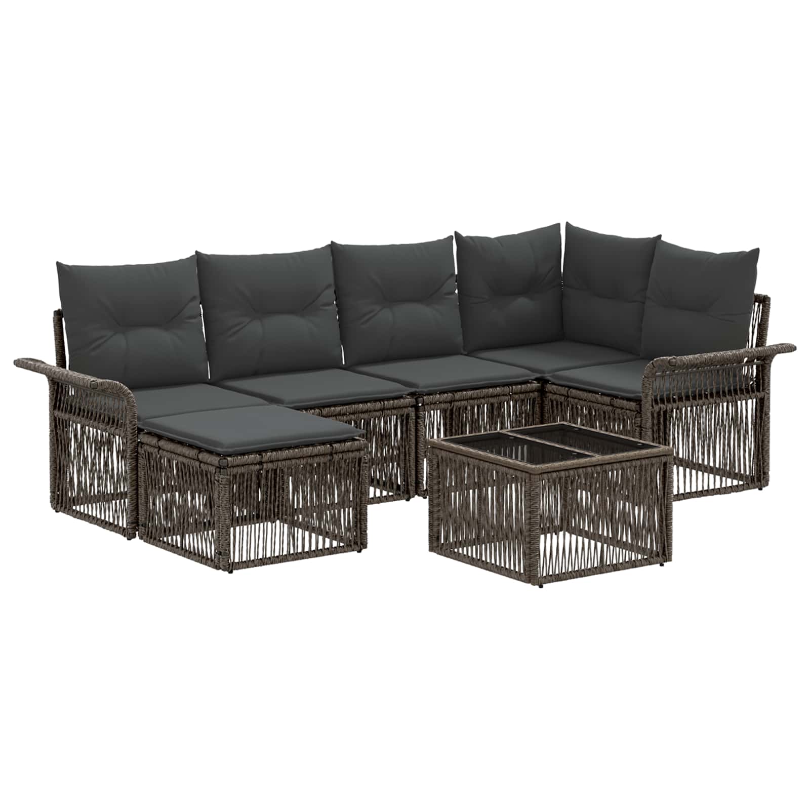 vidaXL Tuinbankenset 7 pcs Zwart poly rattan