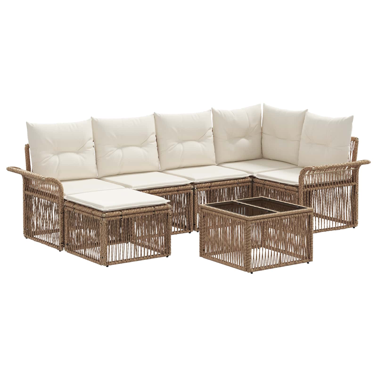 vidaXL Tuinbankenset 7 pcs Zwart poly rattan