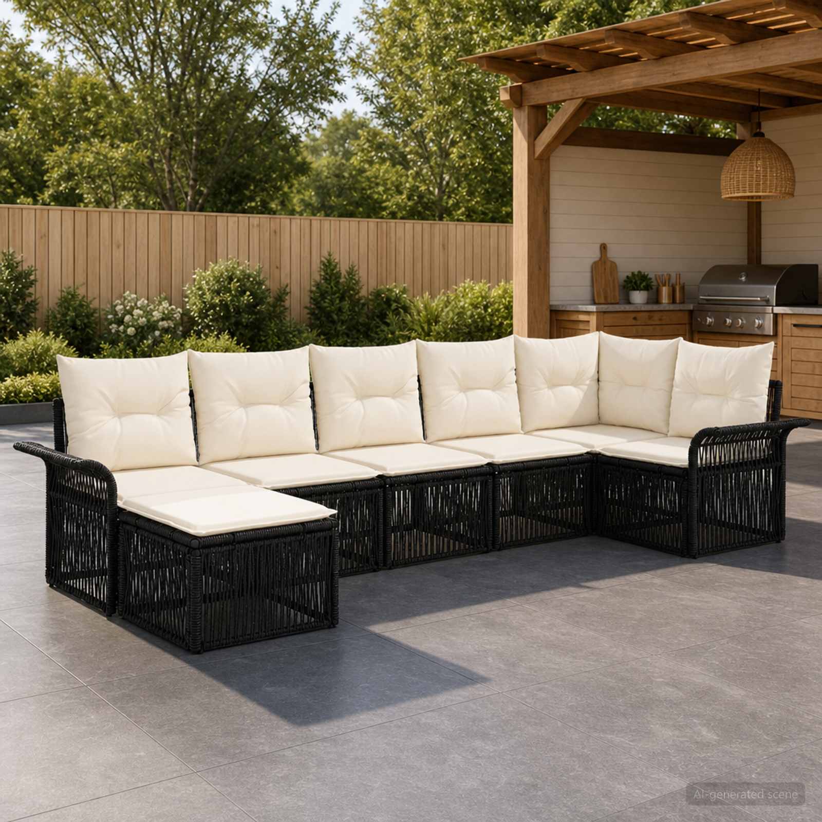 vidaXL Tuinbankenset 8 pcs Zwart poly rattan