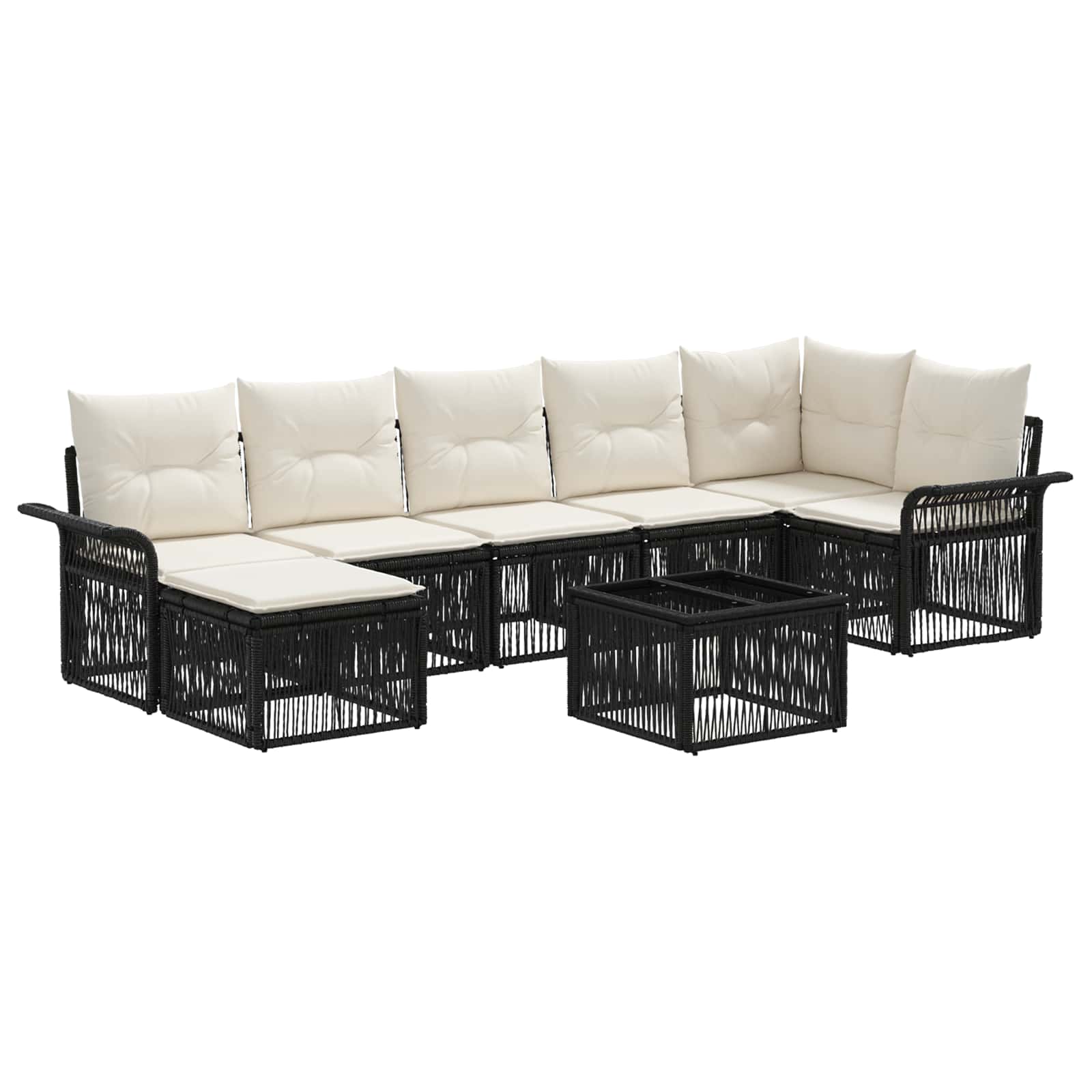 vidaXL Tuinbankenset 8 pcs Zwart poly rattan