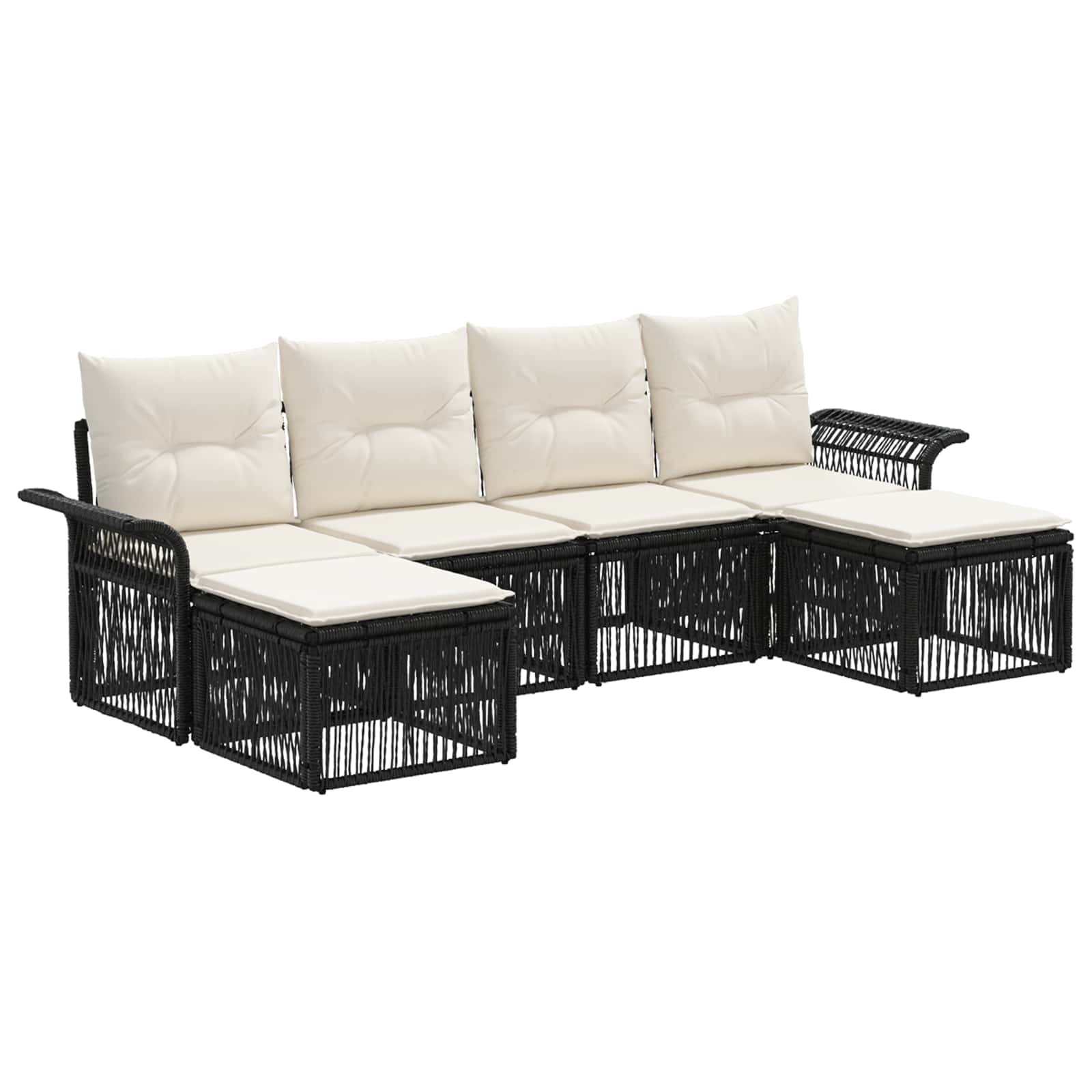 vidaXL Tuinbankenset 7 pcs Zwart poly rattan