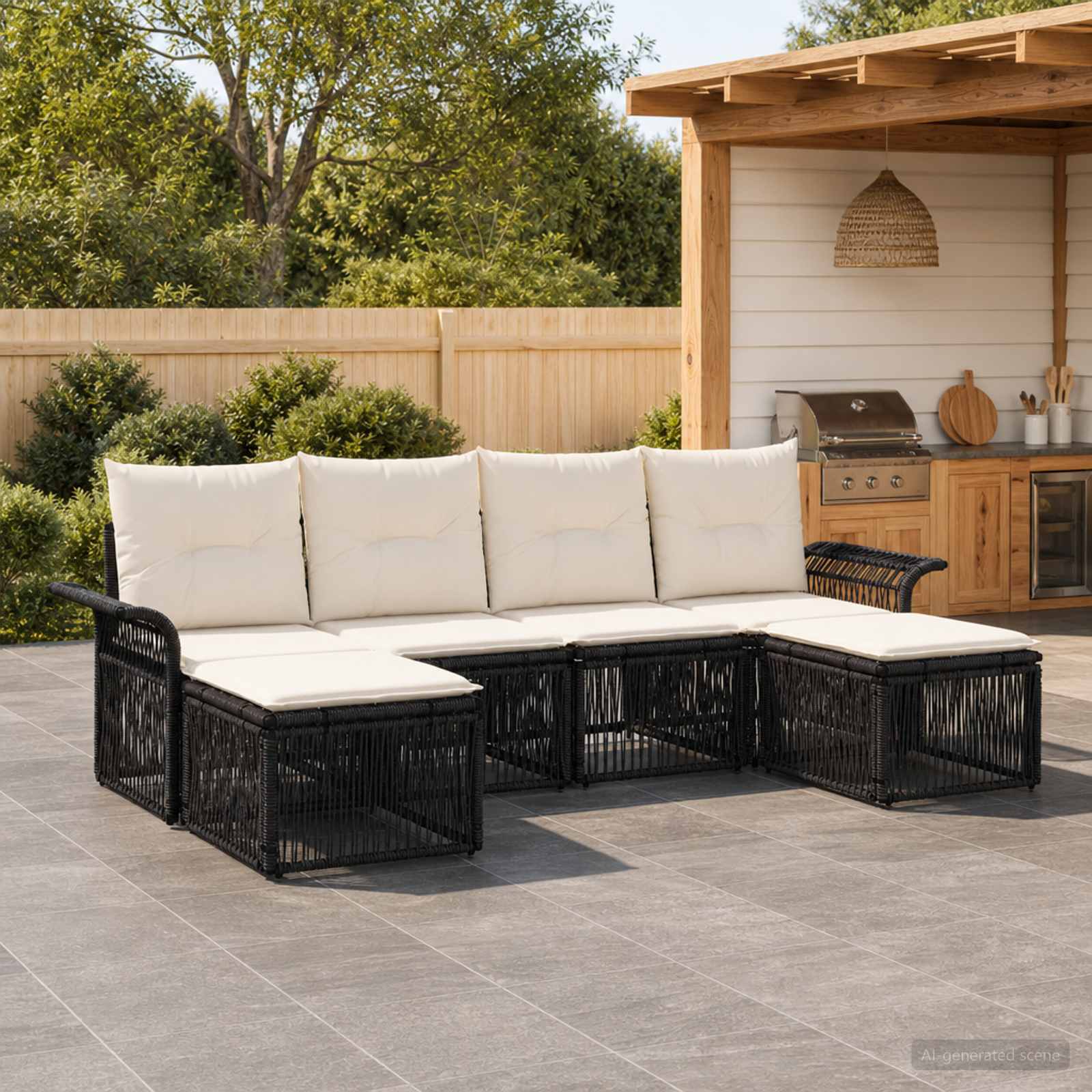 vidaXL Tuinbankenset 7 pcs Zwart poly rattan
