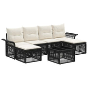 vidaXL Tuinbankenset 7 pcs Zwart poly rattan