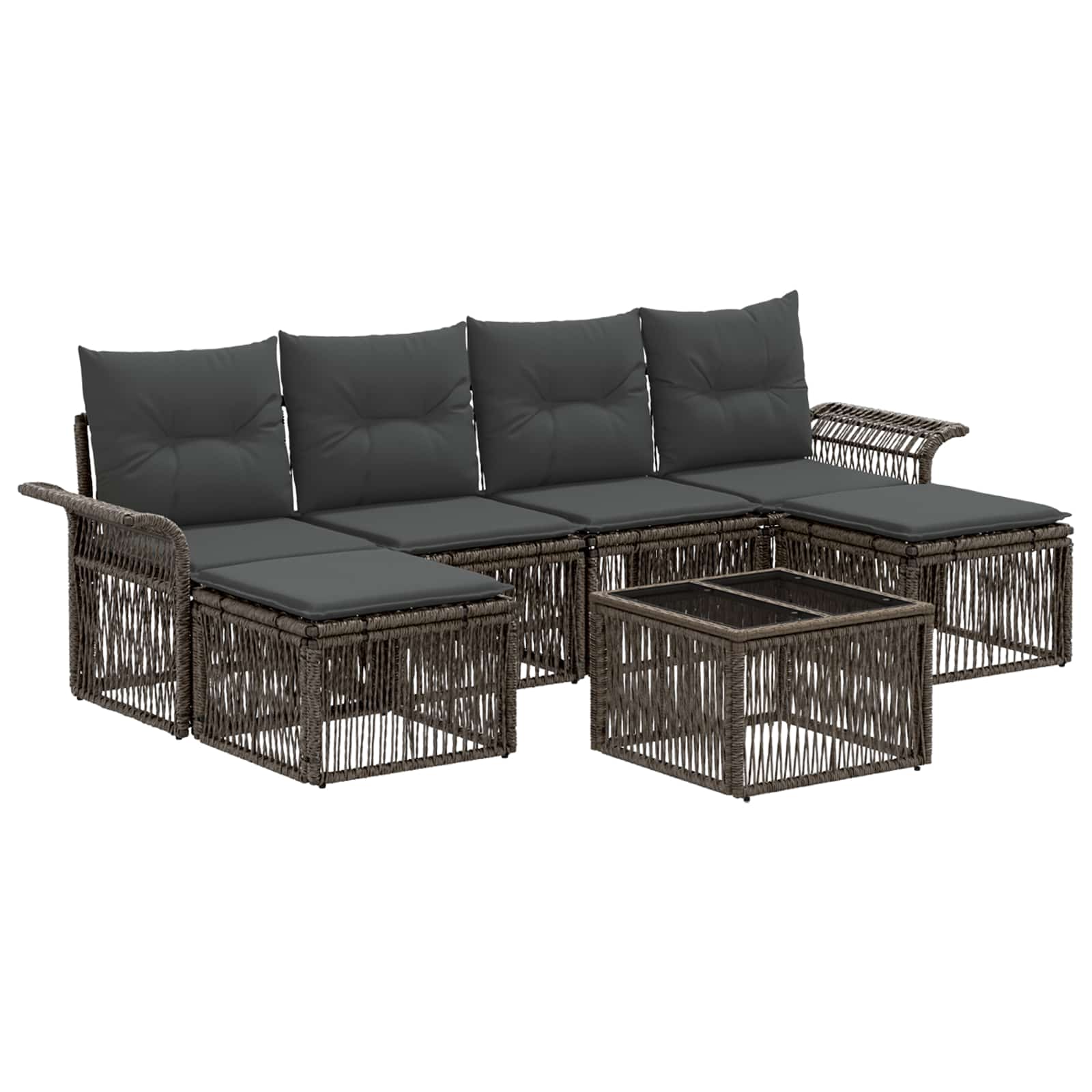 vidaXL Tuinbankenset 7 pcs Zwart poly rattan