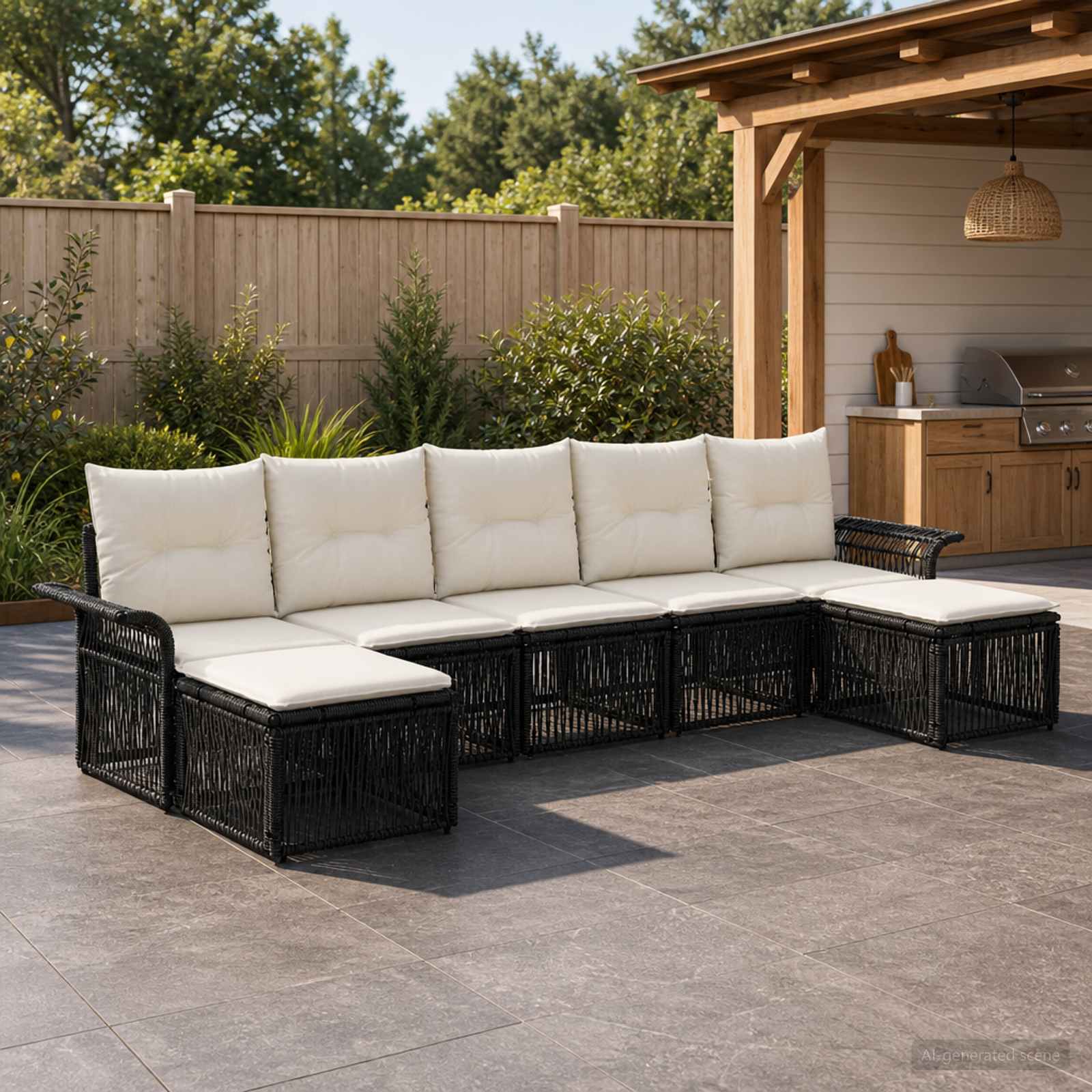 vidaXL Tuinbankenset 8 pcs Zwart poly rattan