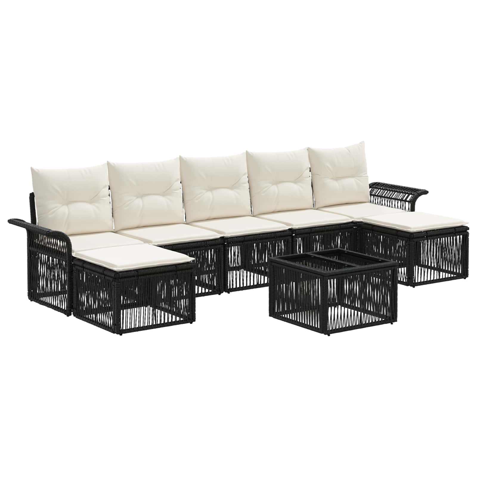 vidaXL Tuinbankenset 8 pcs Zwart poly rattan