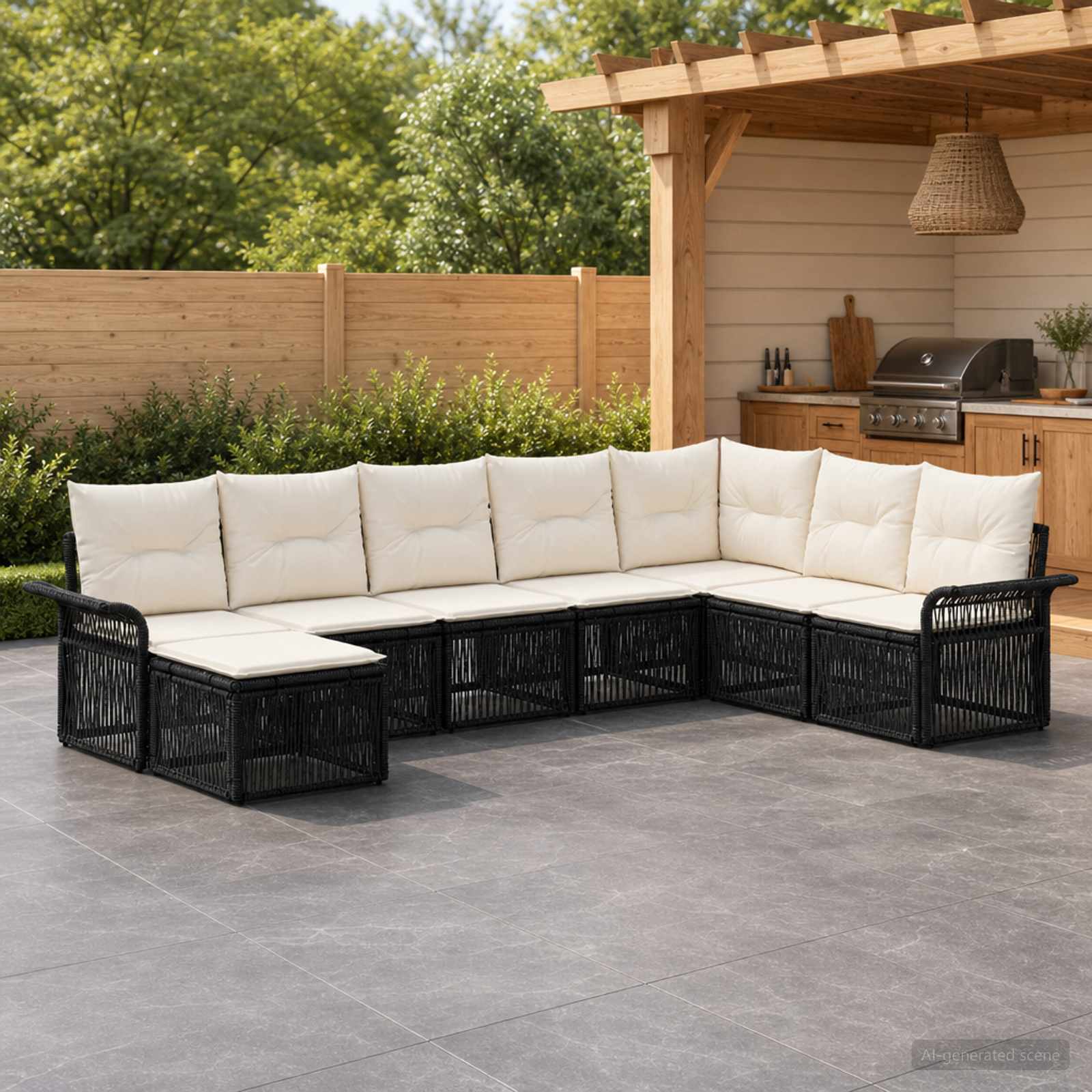 vidaXL Tuinbankenset 9 pcs Zwart poly rattan